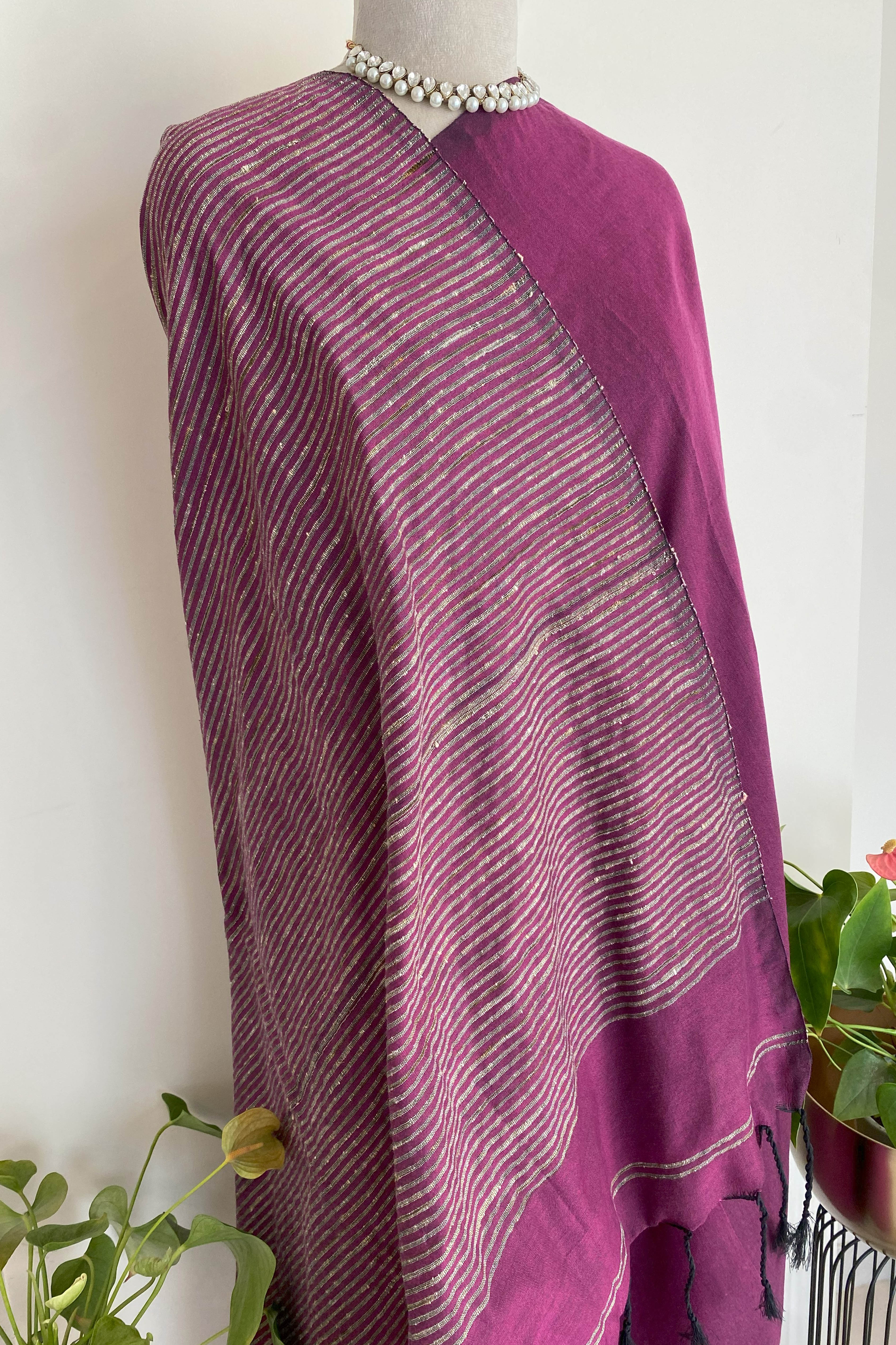Devi Jamdani Slub Cotton Saree in Rani Pink Colour