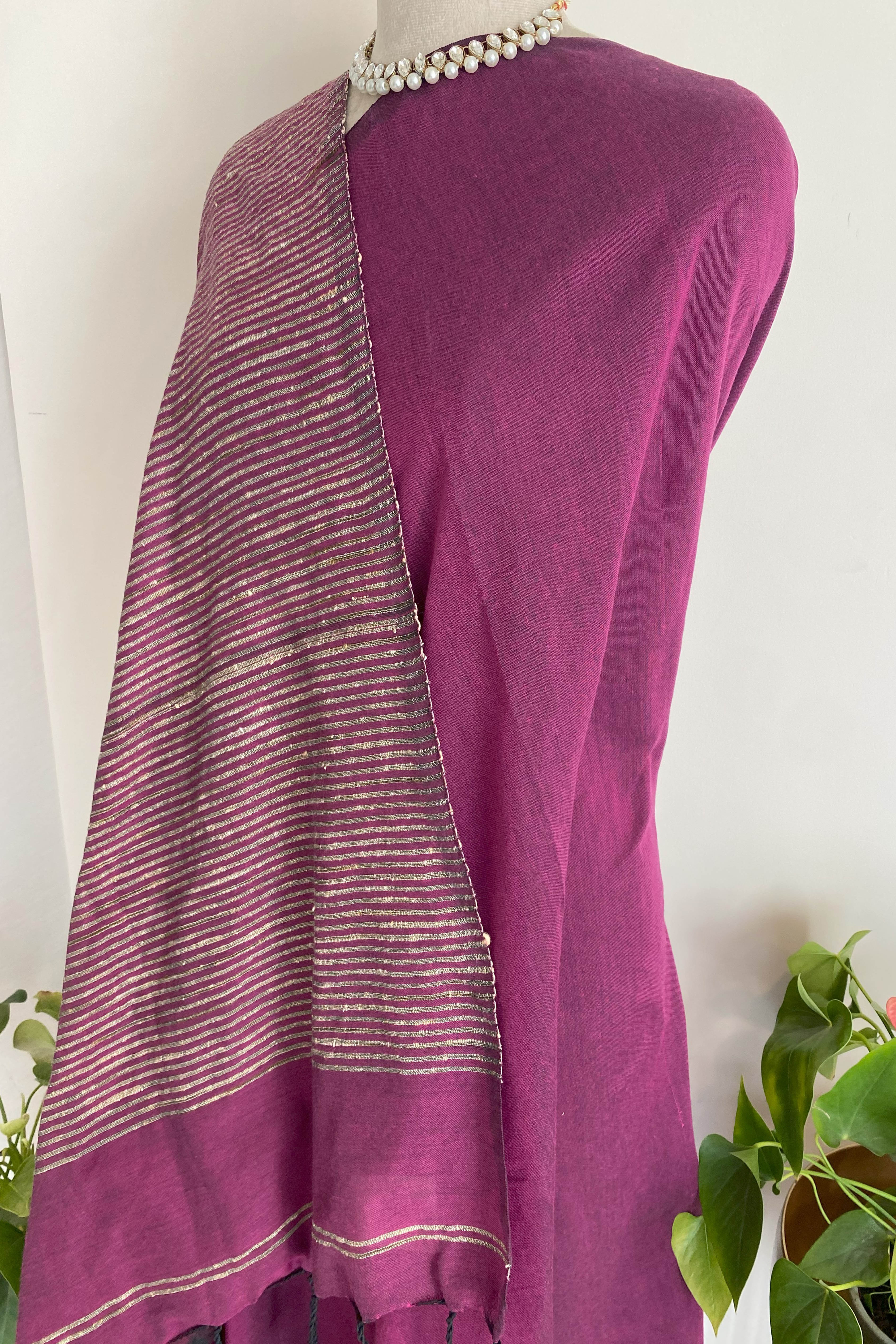 Devi Jamdani Slub Cotton Saree in Rani Pink Colour