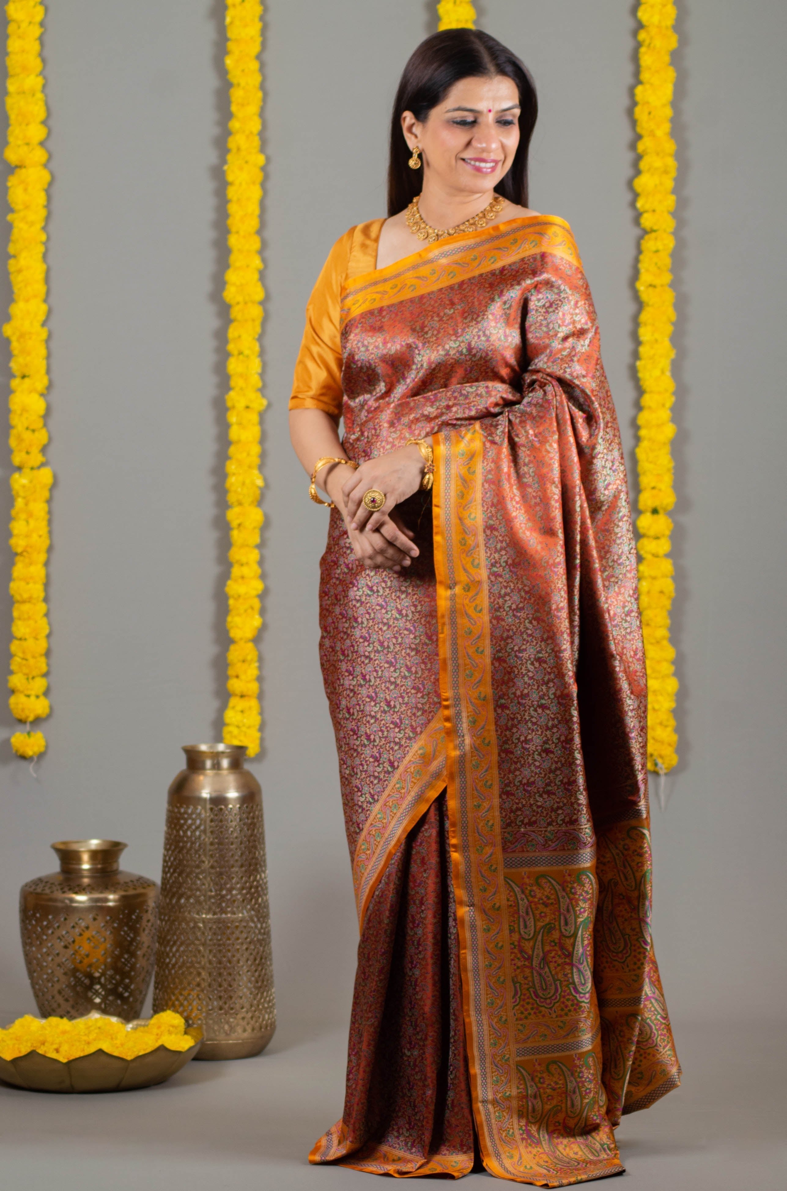 Trisha Pure Soft Satin Banarasi Silk Saree in Ombre of Colours with Tanchoi Weaves - Indian Handloomz