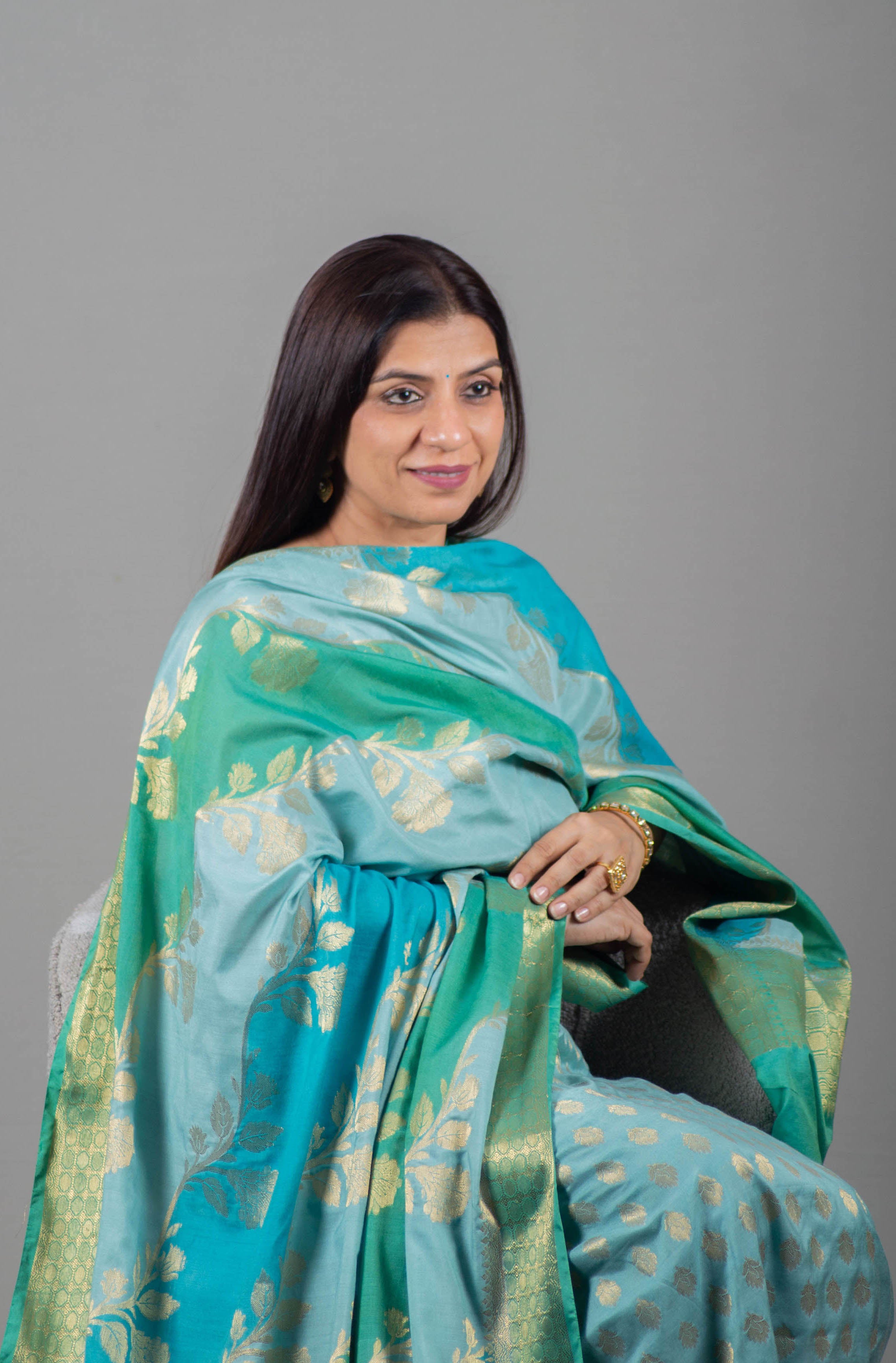 Mehak Pure Banarasi Rangkat Silk Unstitched Suit Set in Aquamarine Allure Colour - Indian Handloomz