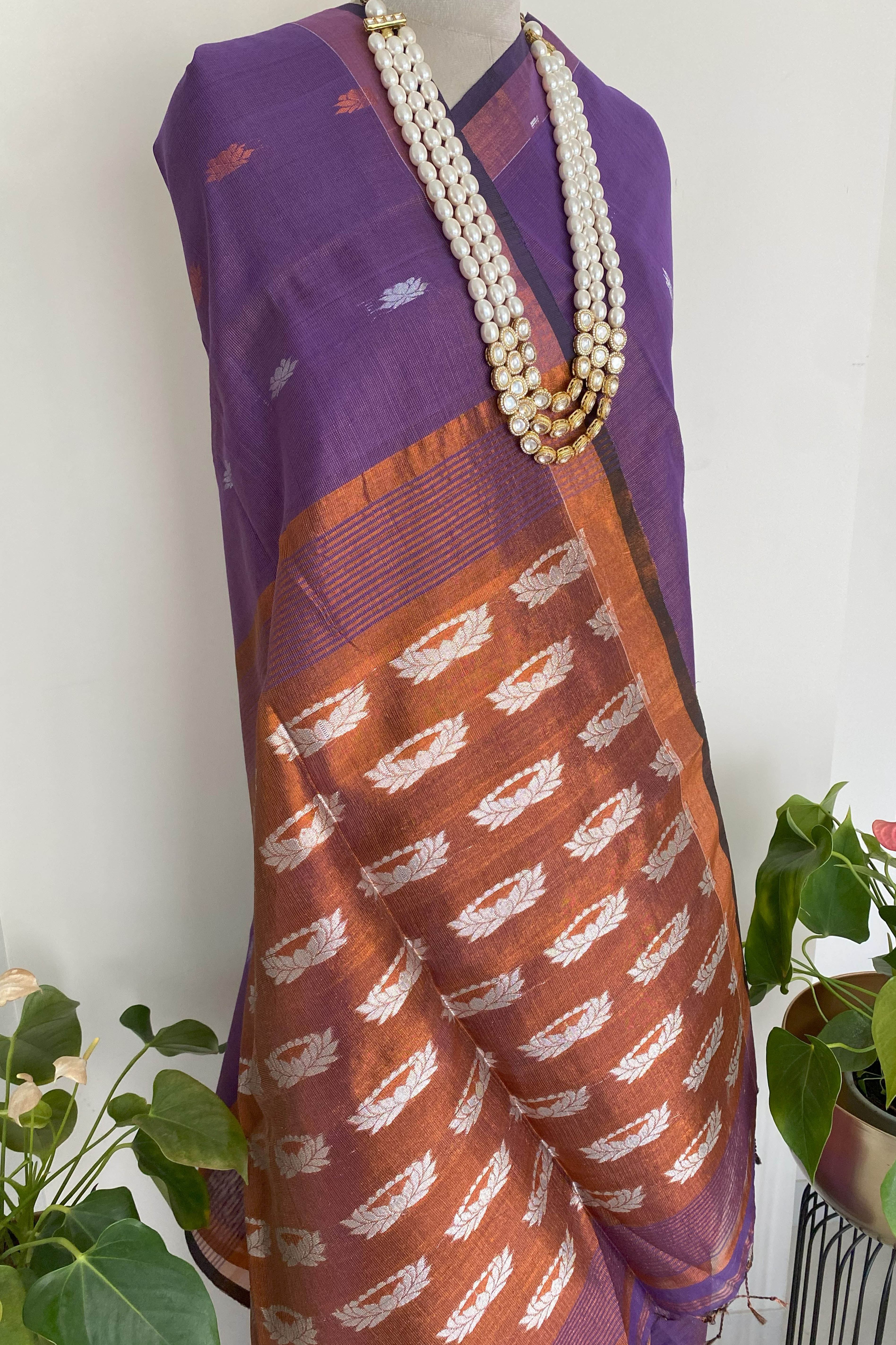 Vana Jamdani Cotton Tissue Saree in Deep Violet