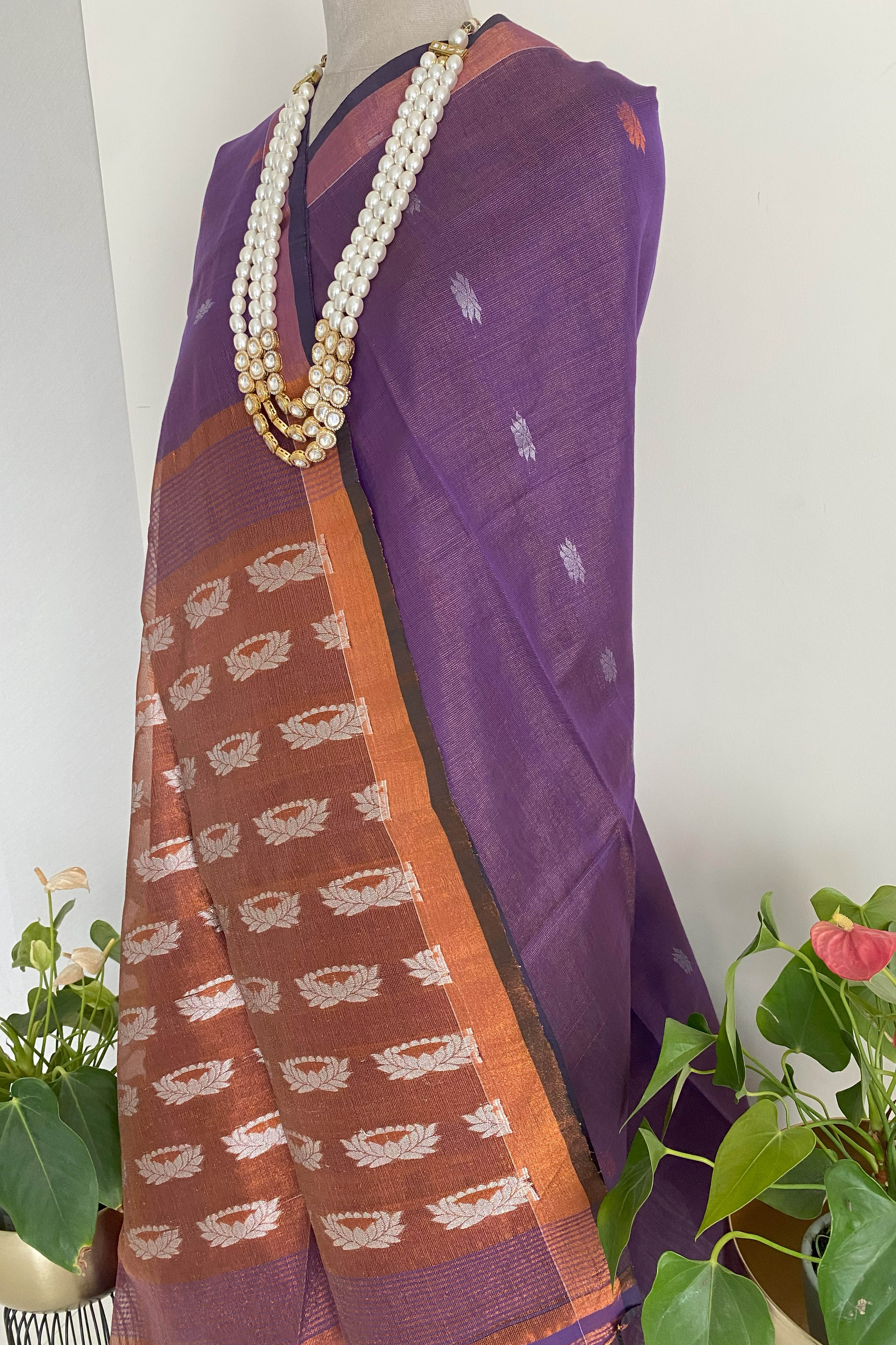 Vana Jamdani Cotton Tissue Saree in Deep Violet
