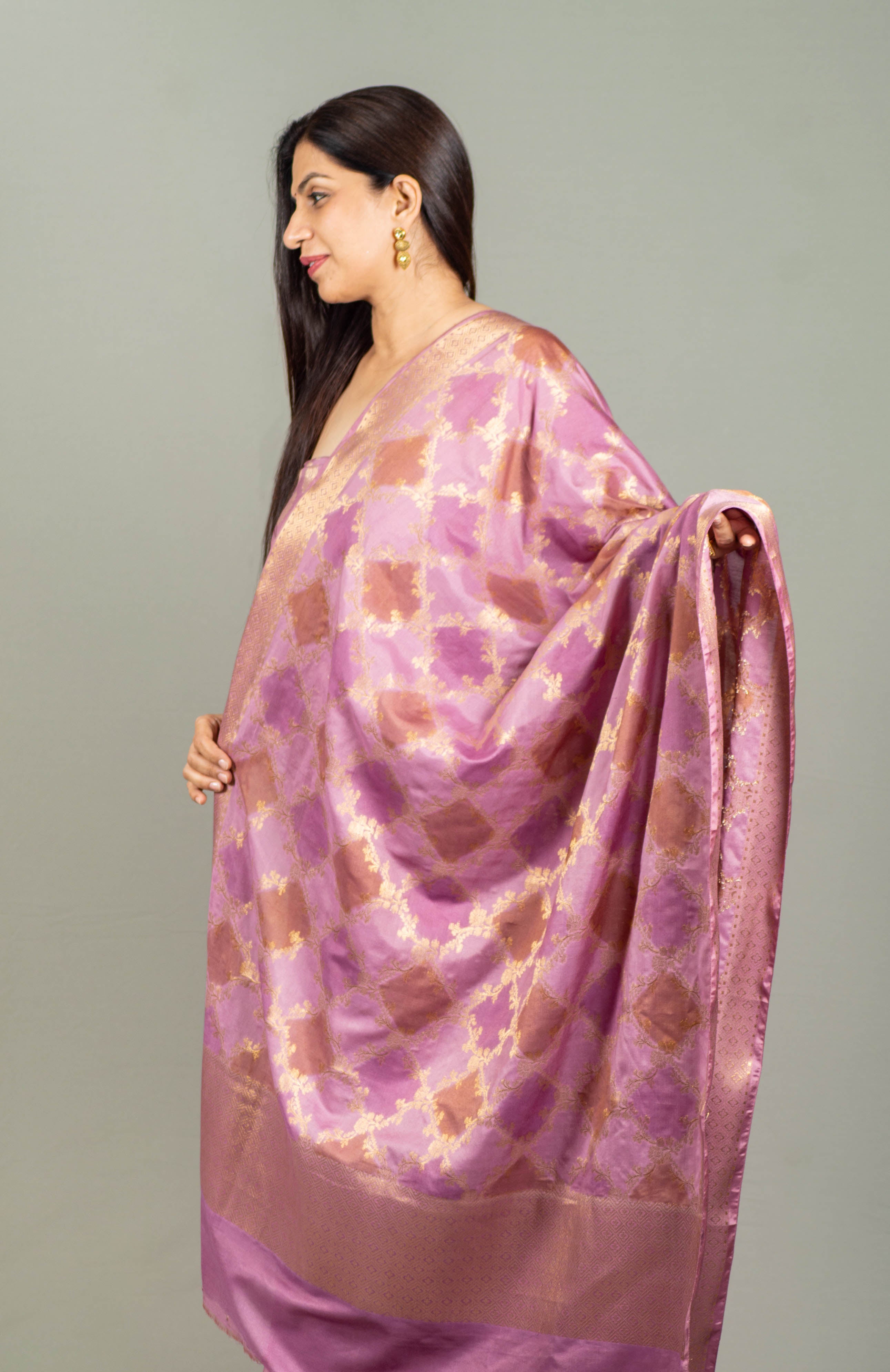 Prakriti Pure Banarasi Rangkat Silk Unstitched Suit Set in Majestic Mauve Colour - Indian Handloomz