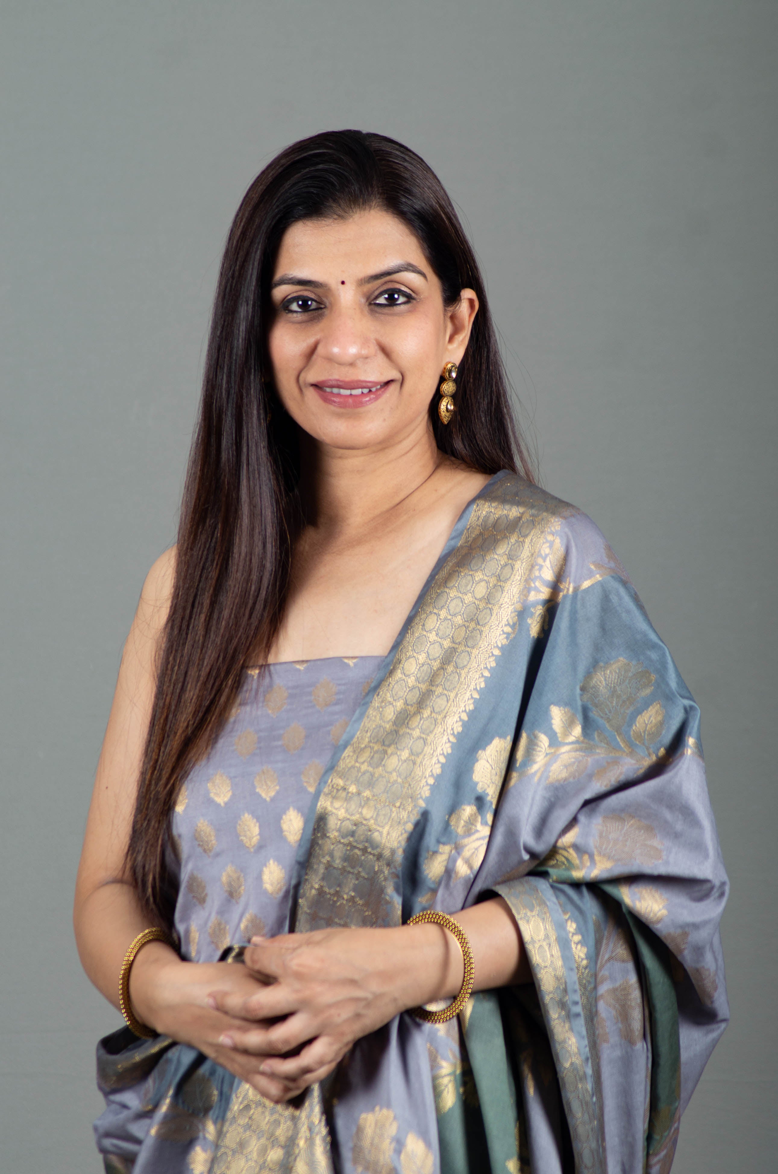 Kiara Pure Banarasi Rangkat Silk Unstitched Suit Set in Slate Serenity Colour - Indian Handloomz
