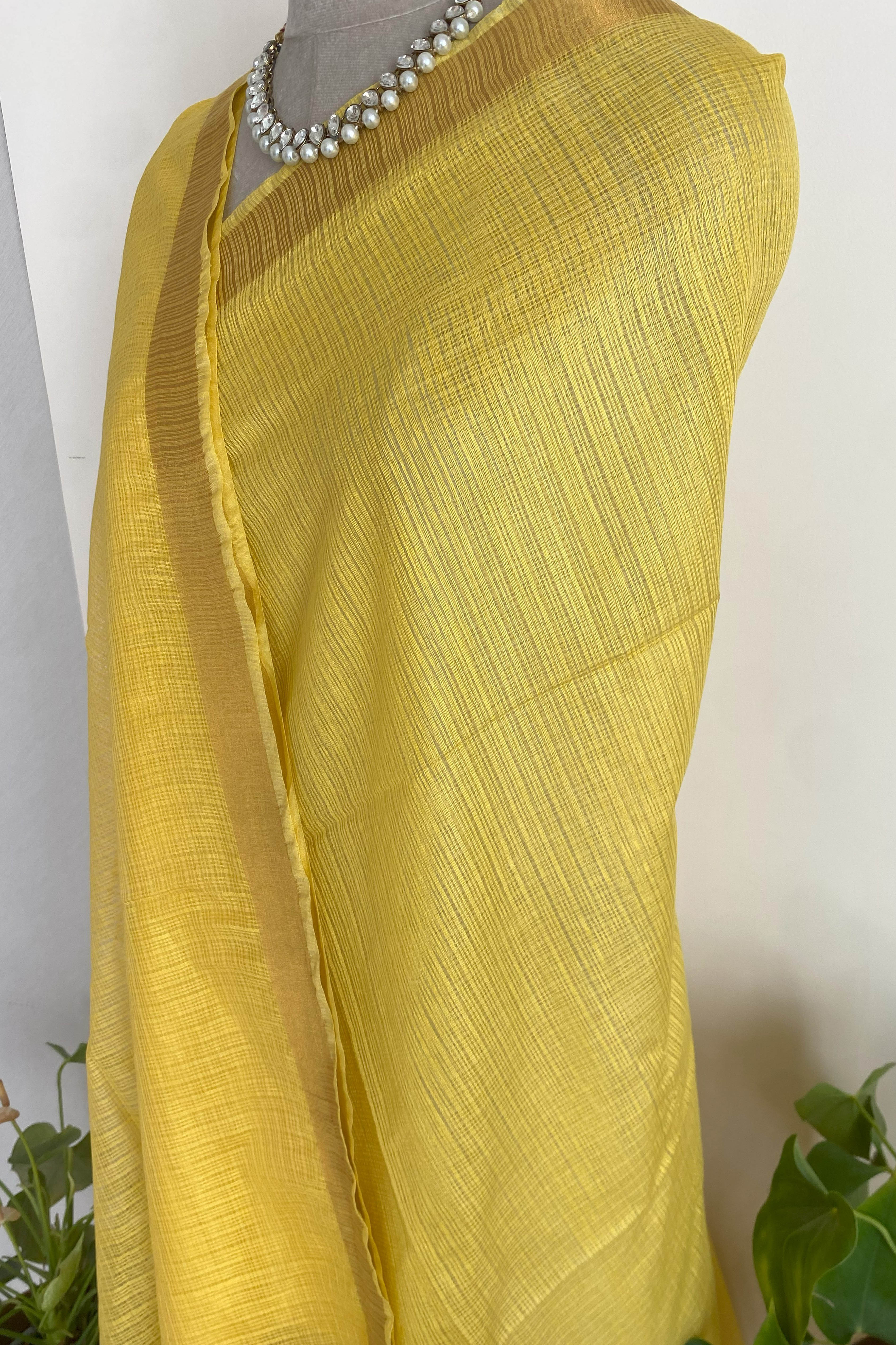 Aashvi Kota Silk Saree in Yellow Colour with Golden Border