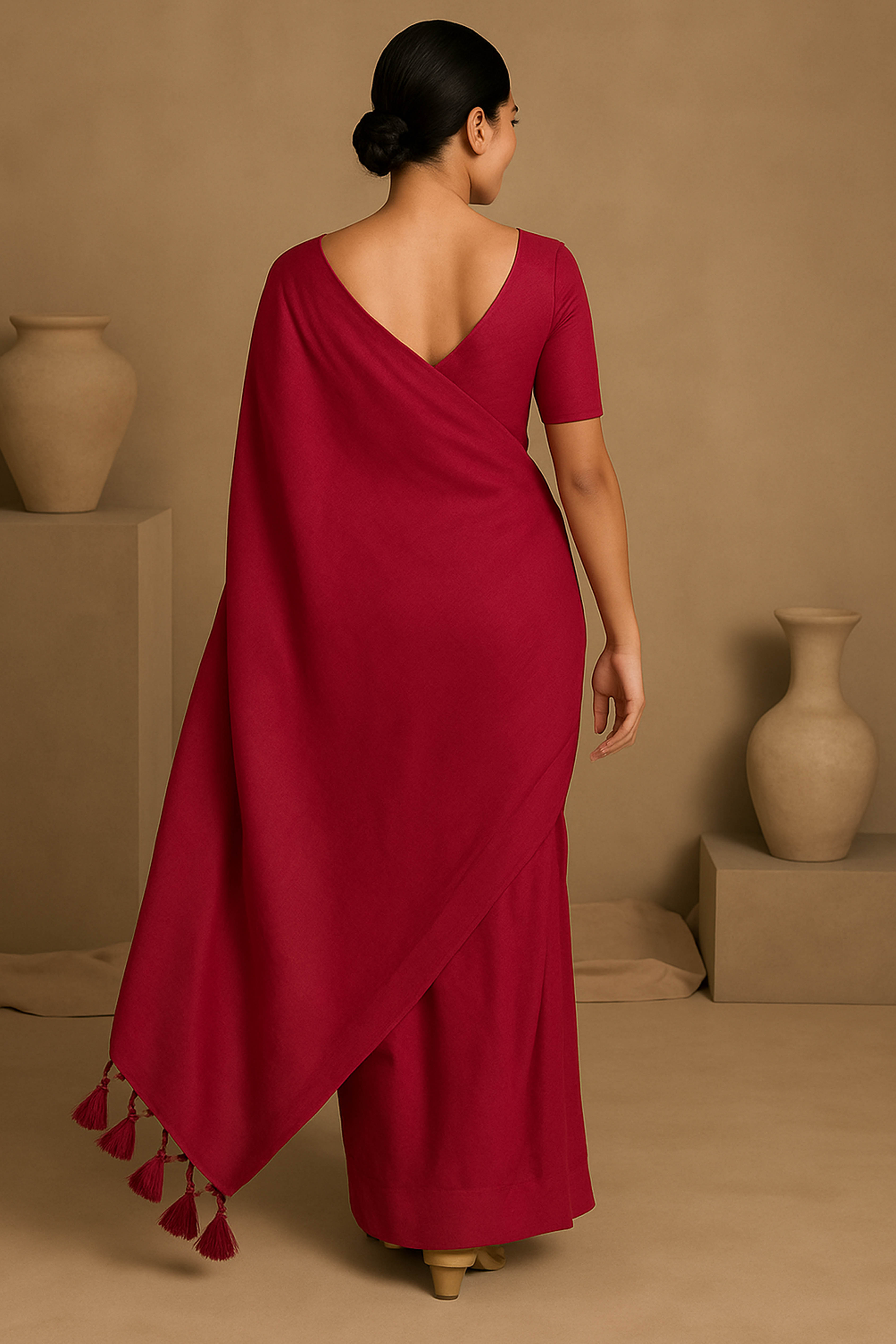 Pure Cotton Rani Saree with Tassels & Blouse Piece