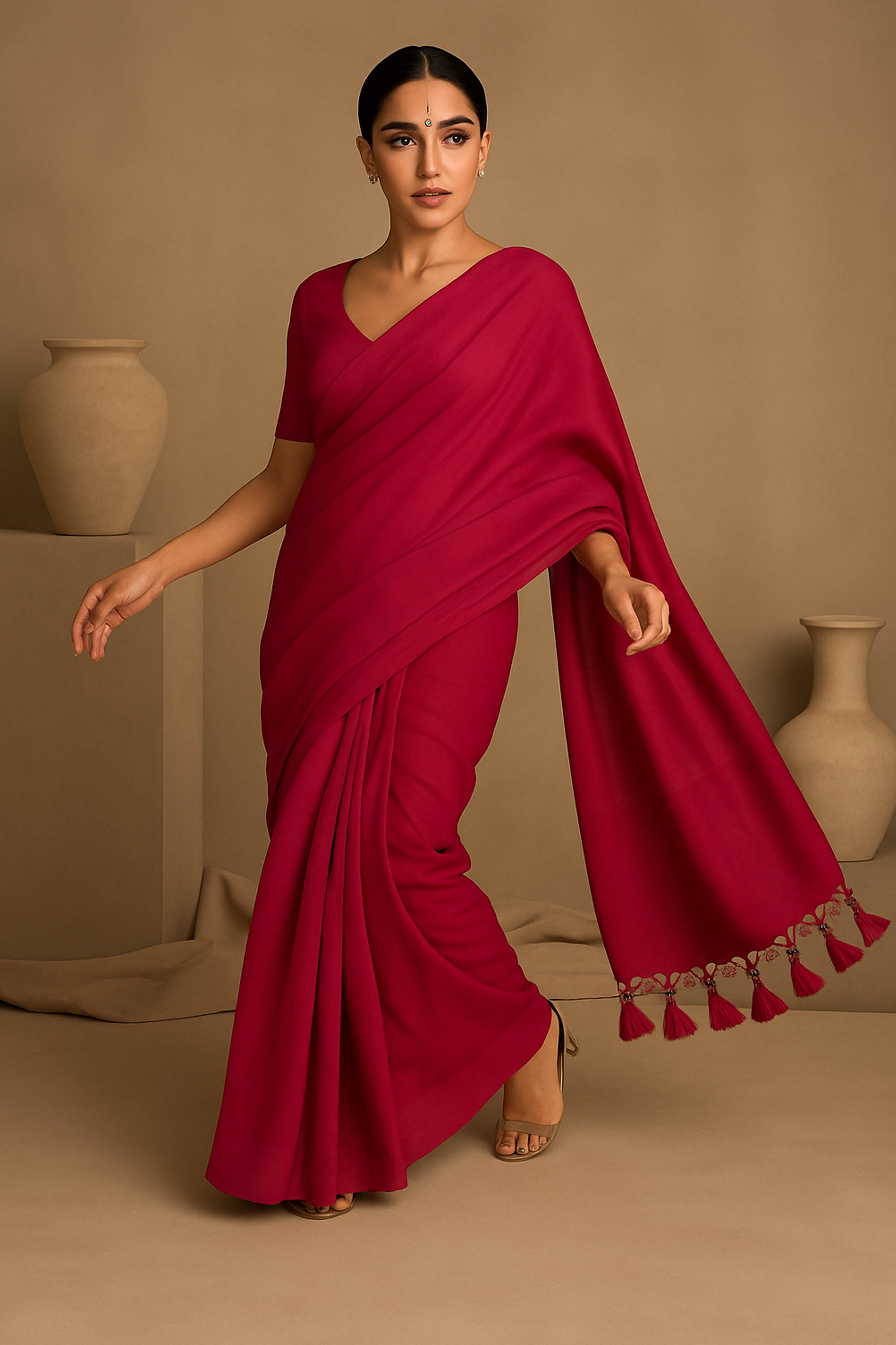Pure Cotton Rani Saree with Tassels & Blouse Piece