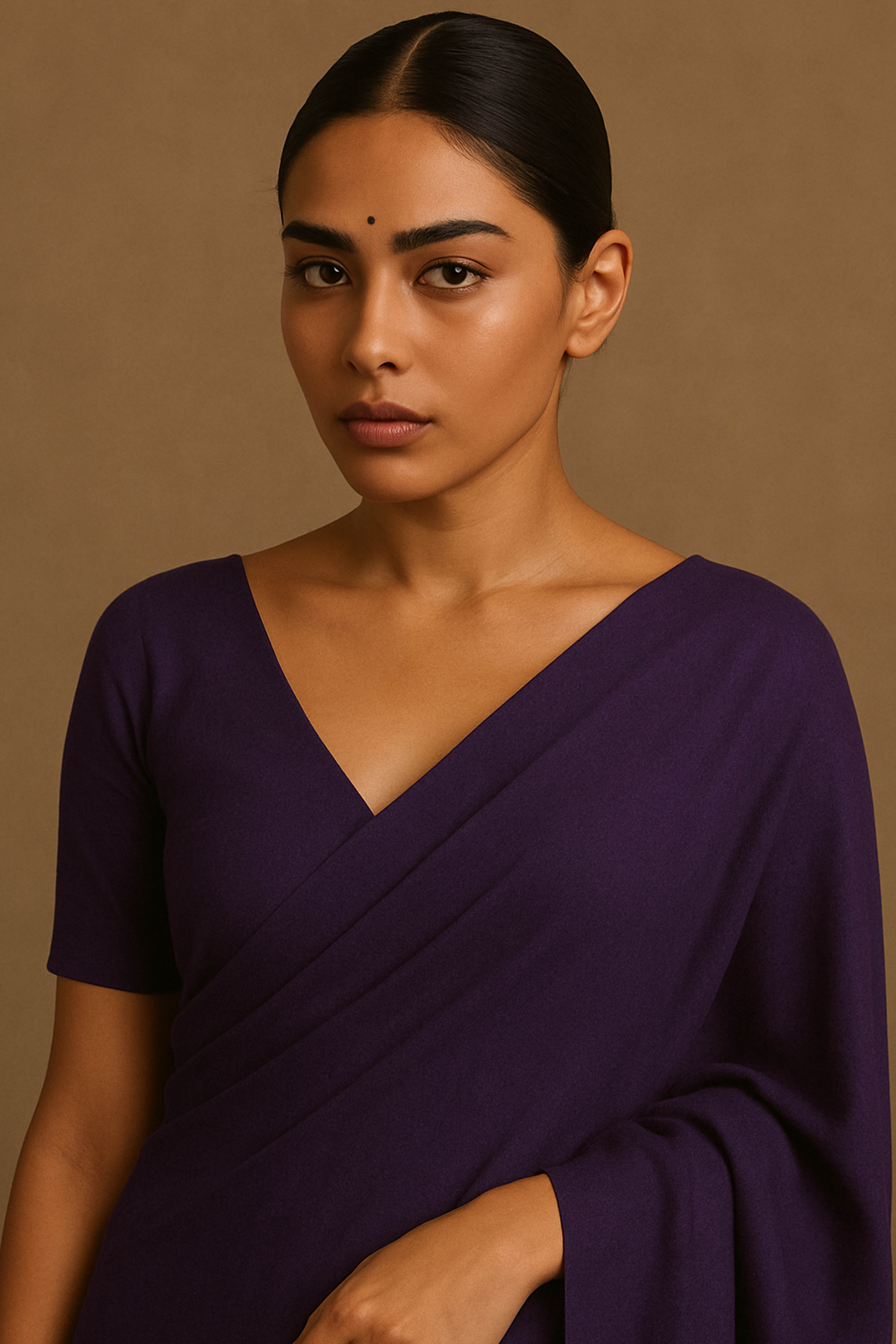 Pure Cotton Dark Violet Saree with Blue Tassels & Blouse Piece