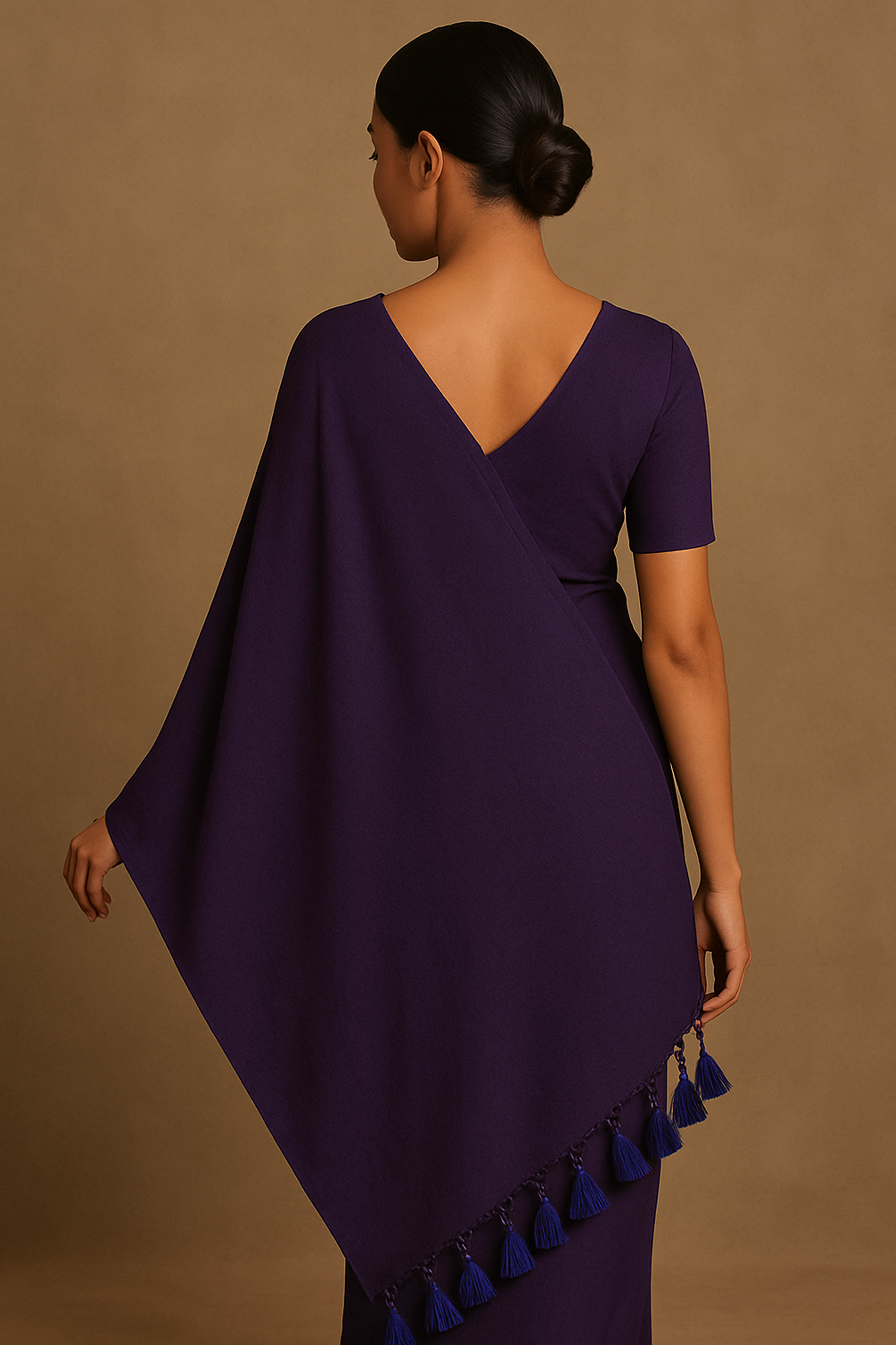Pure Cotton Dark Violet Saree with Blue Tassels & Blouse Piece