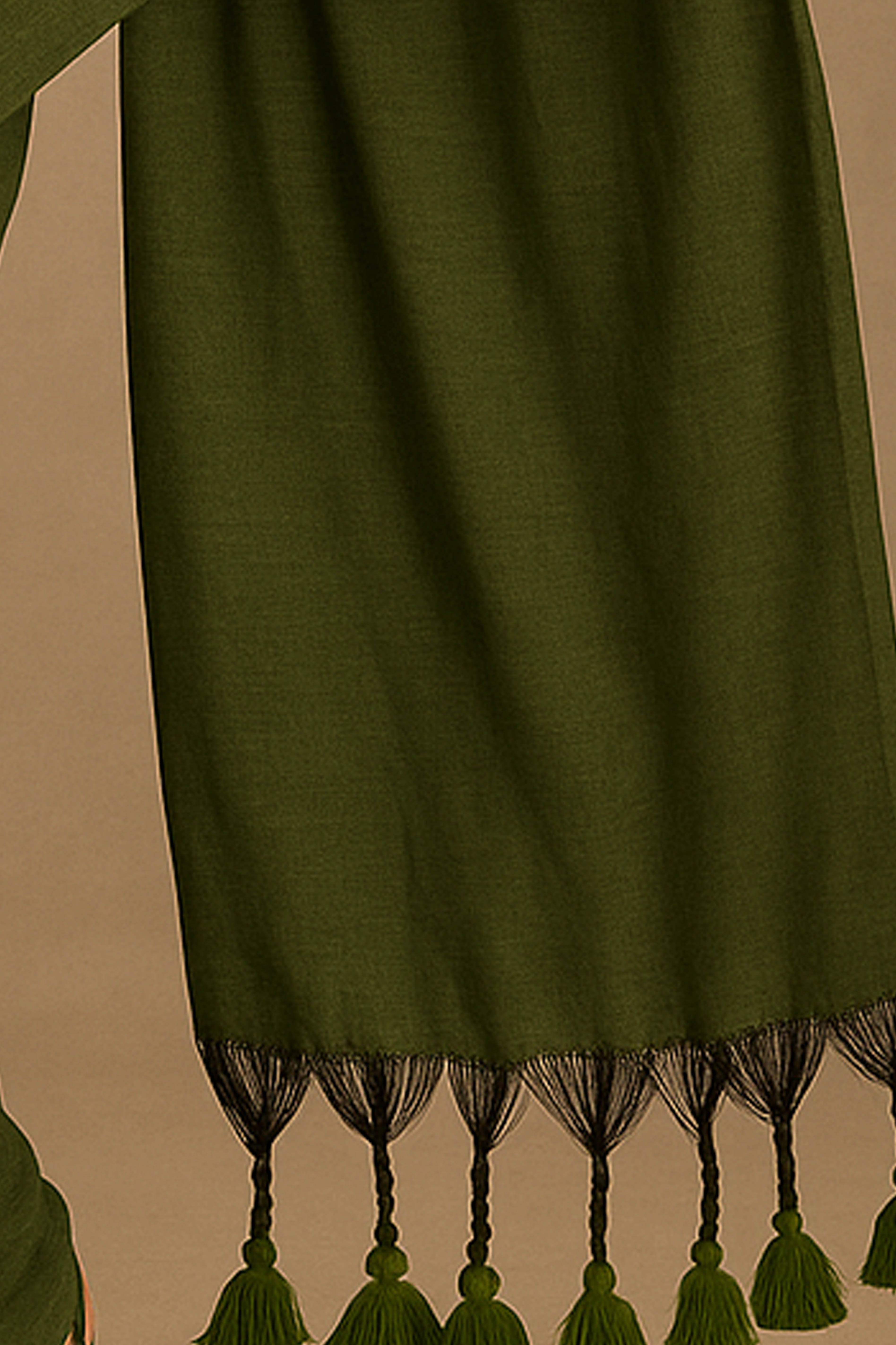 Pure Cotton Dark Green Saree with Tassels & Blouse Piece