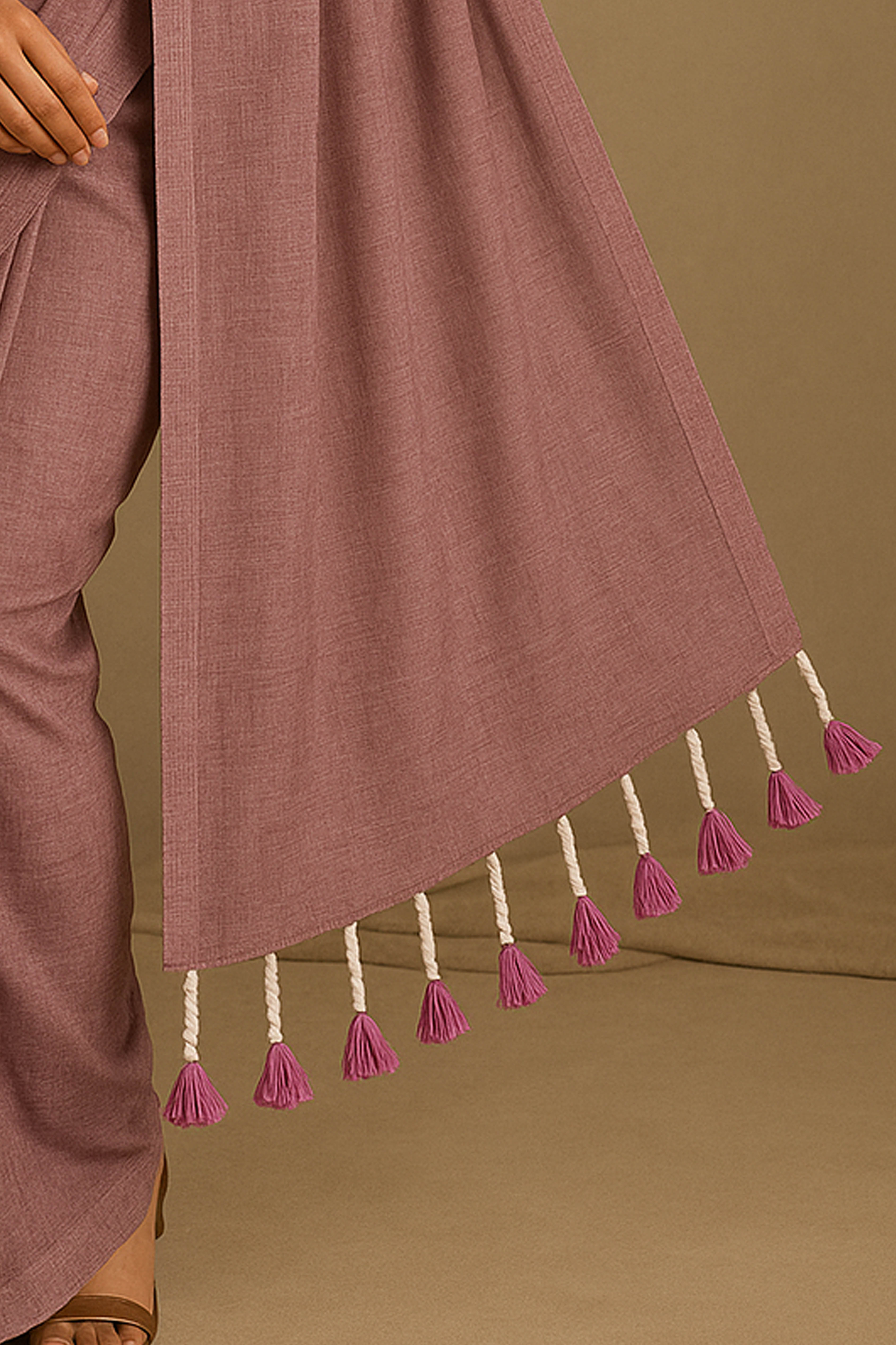 Pure Cotton Rose Pink Saree with Tassels & Blouse Piece