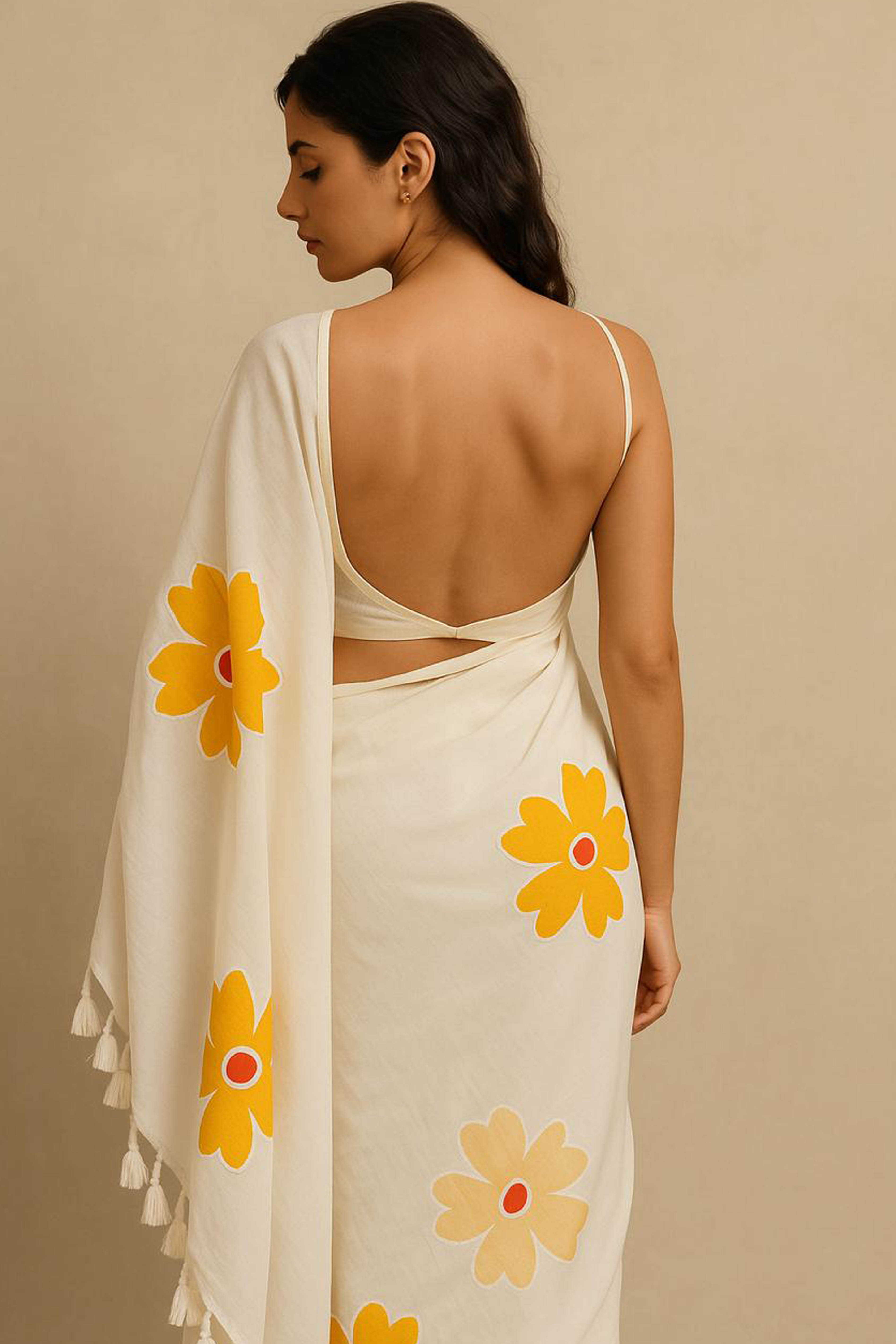 Pure Mul Cotton White Hand Painted Saree