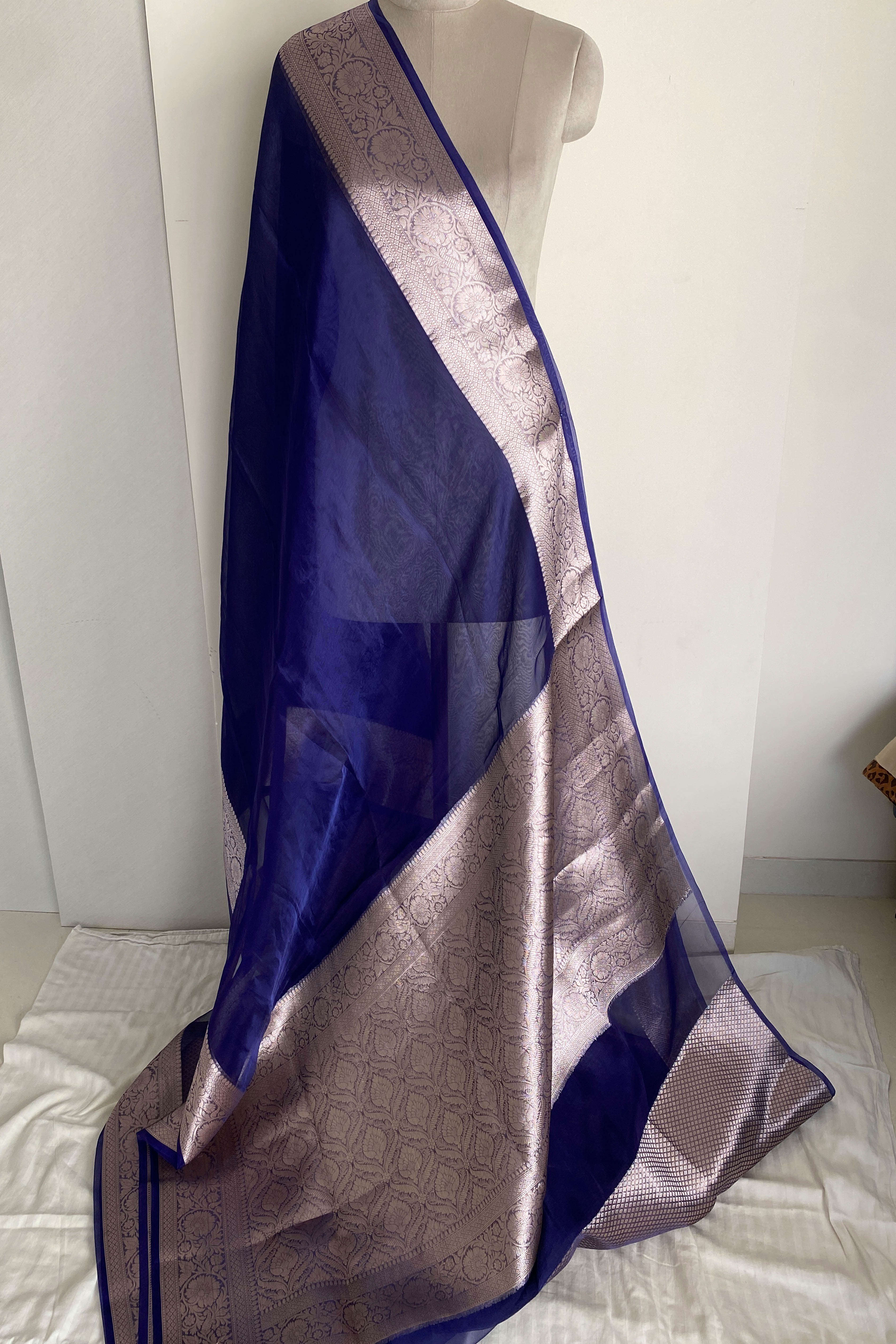 Dupion Tissue Silk Saree in Royal Blue