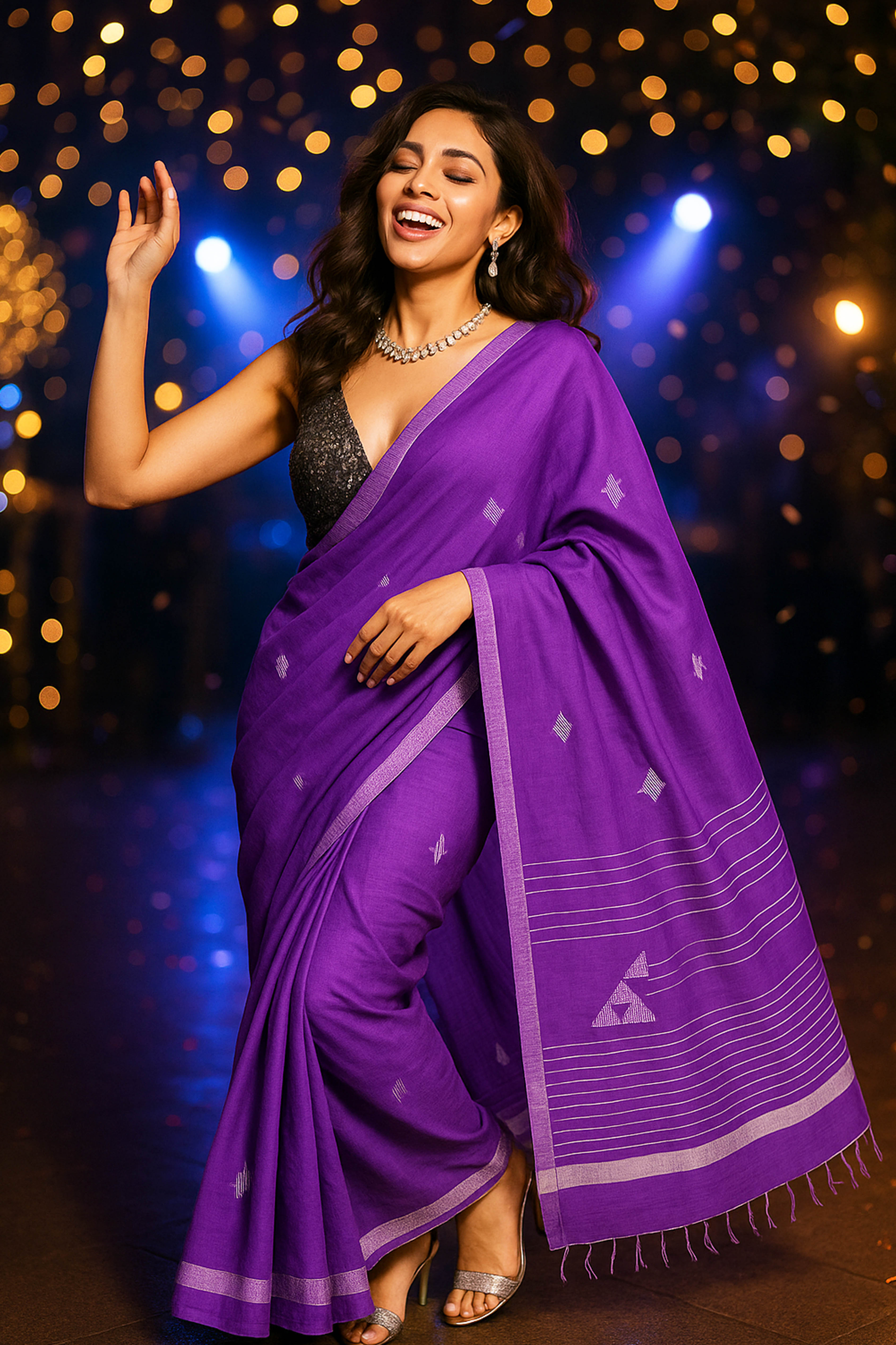 Purple Jamdani Cotton Tissue Saree