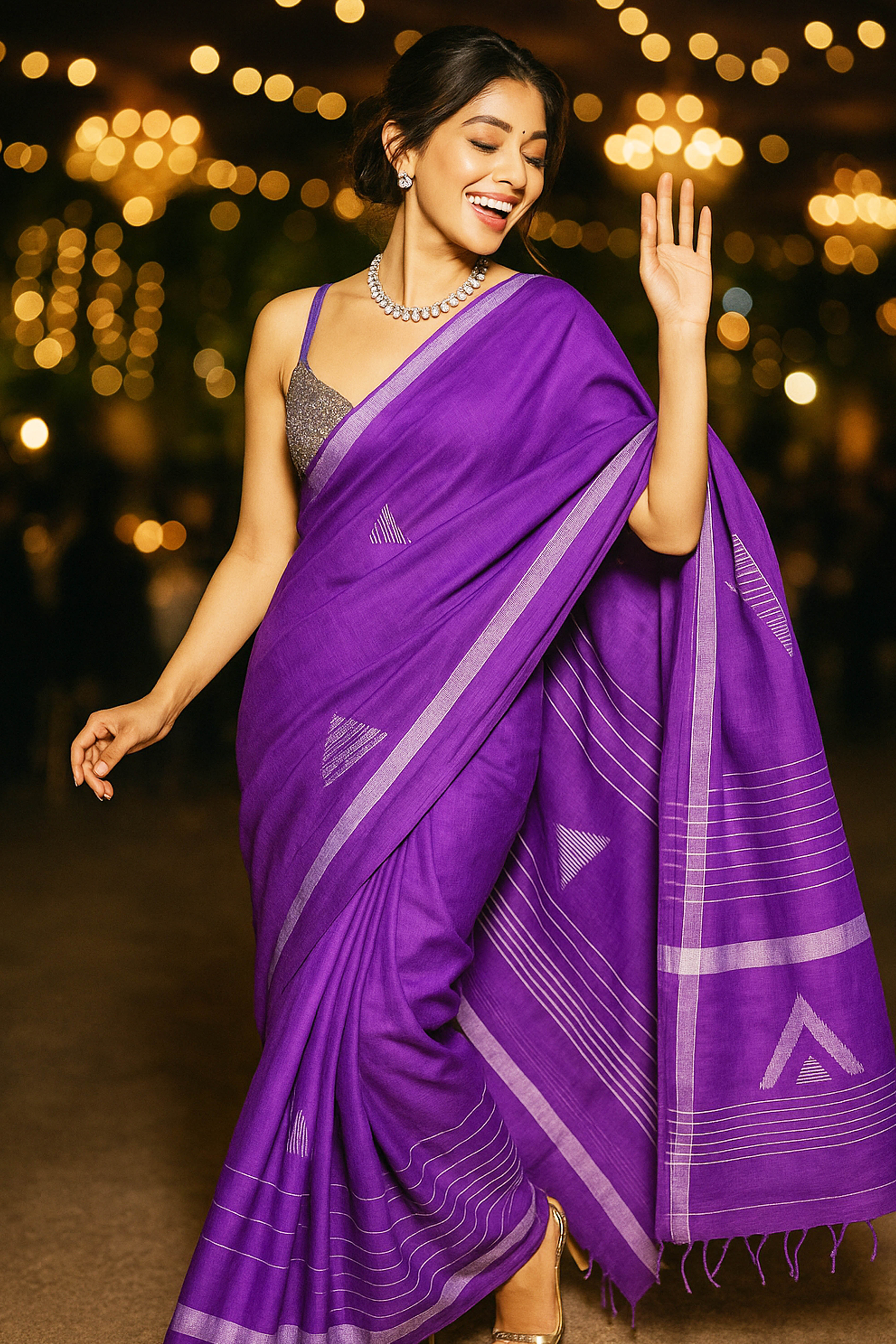 Purple Jamdani Cotton Tissue Saree