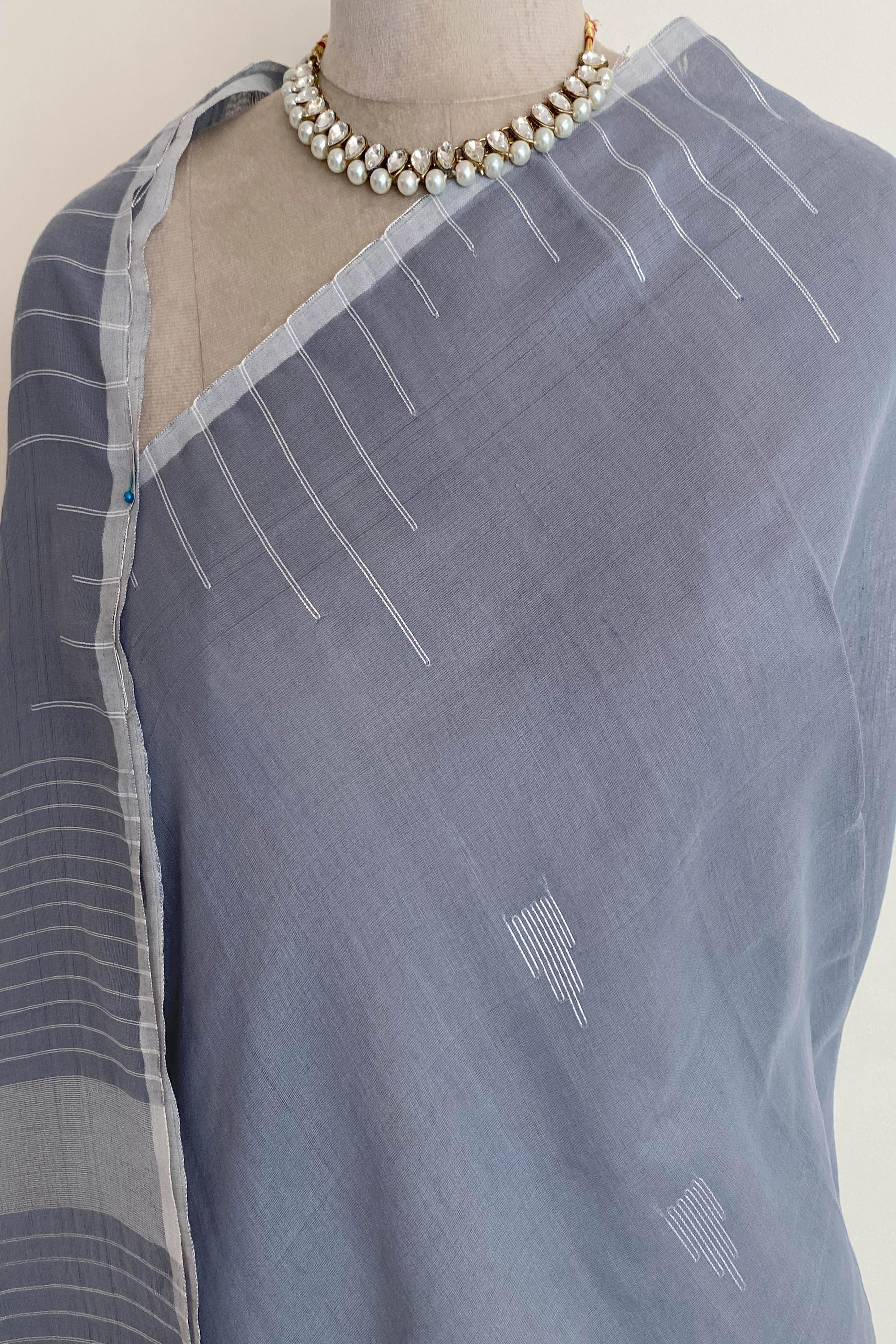 Jamdani Cotton Tissue Saree in Grey