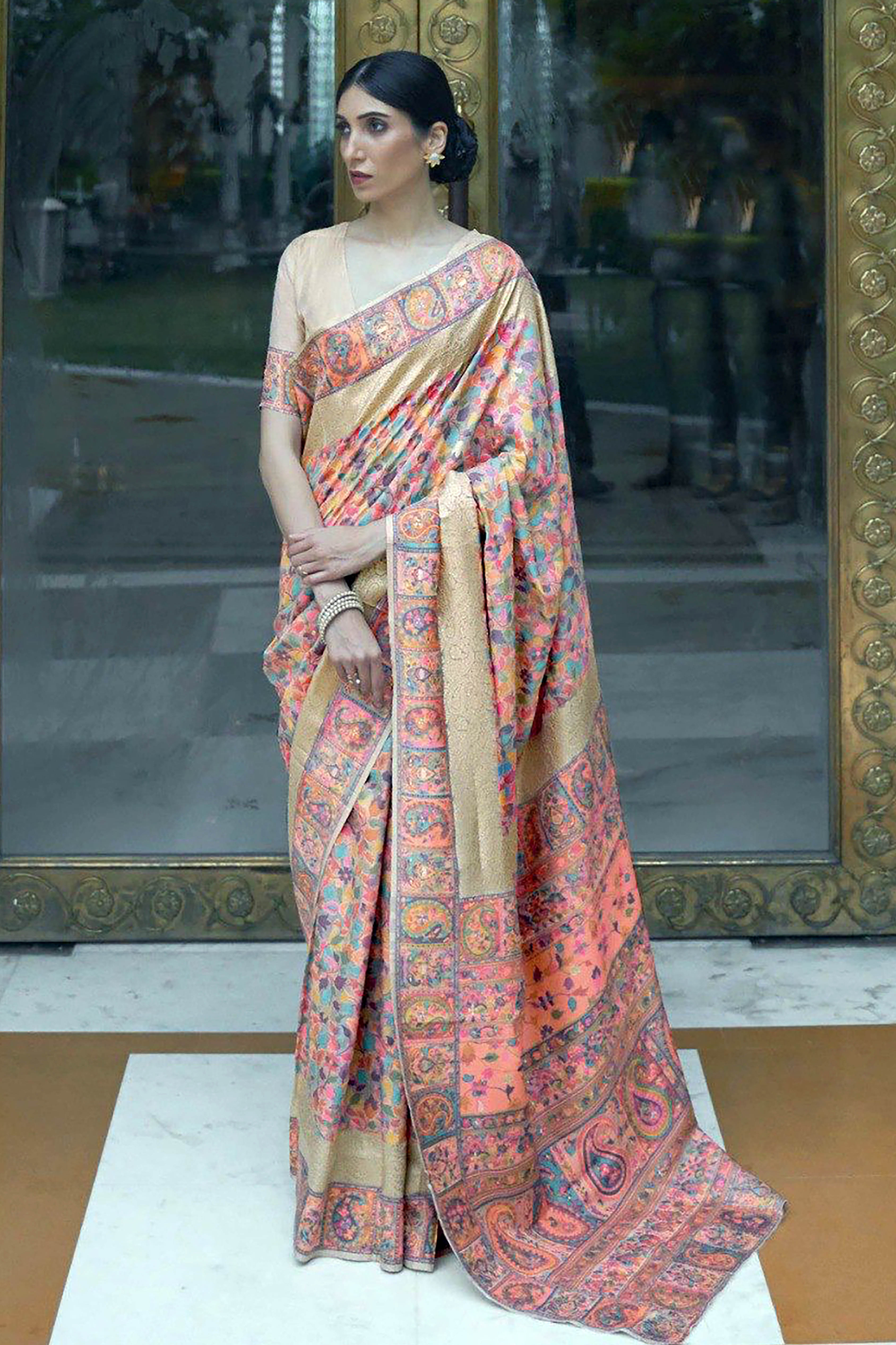 Kashifa Blended Modal Silk Saree with Kashmiri Weaving - Indian Handloomz