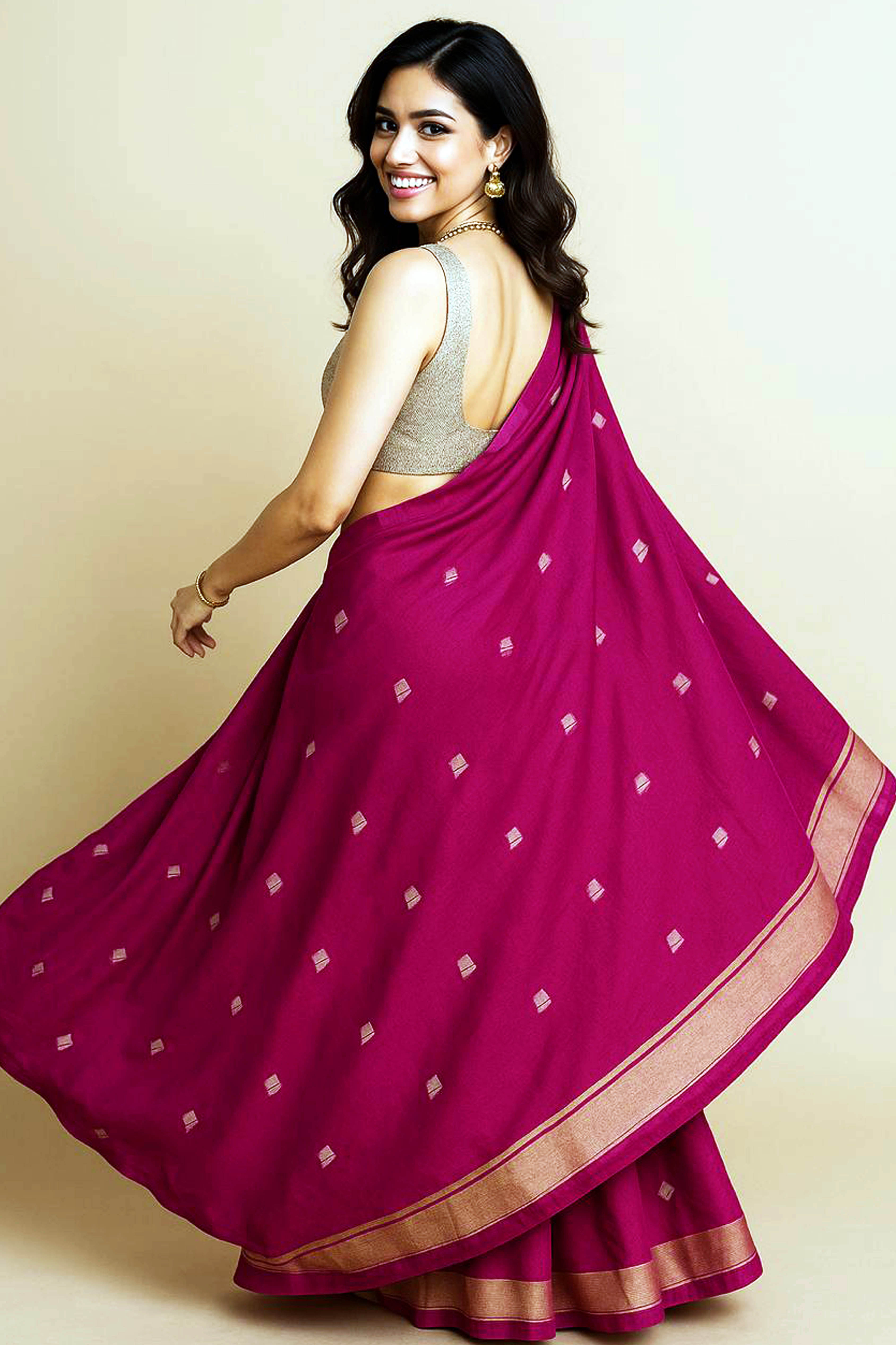 Magenta Cotton Silk Banarasi Saree - Indian Handloomz