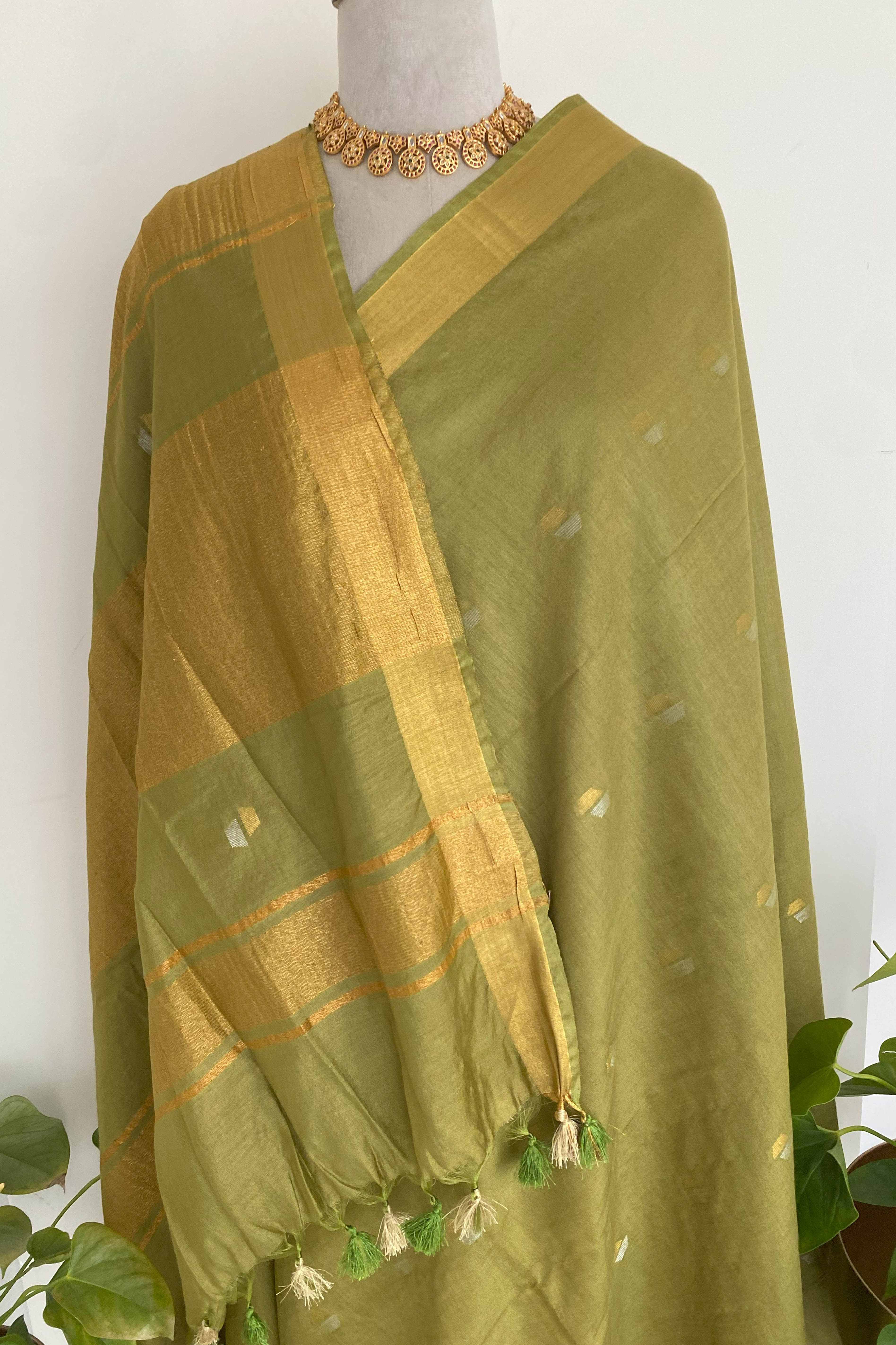 Banarasi Cotton Silk Saree in Mint Green Colour