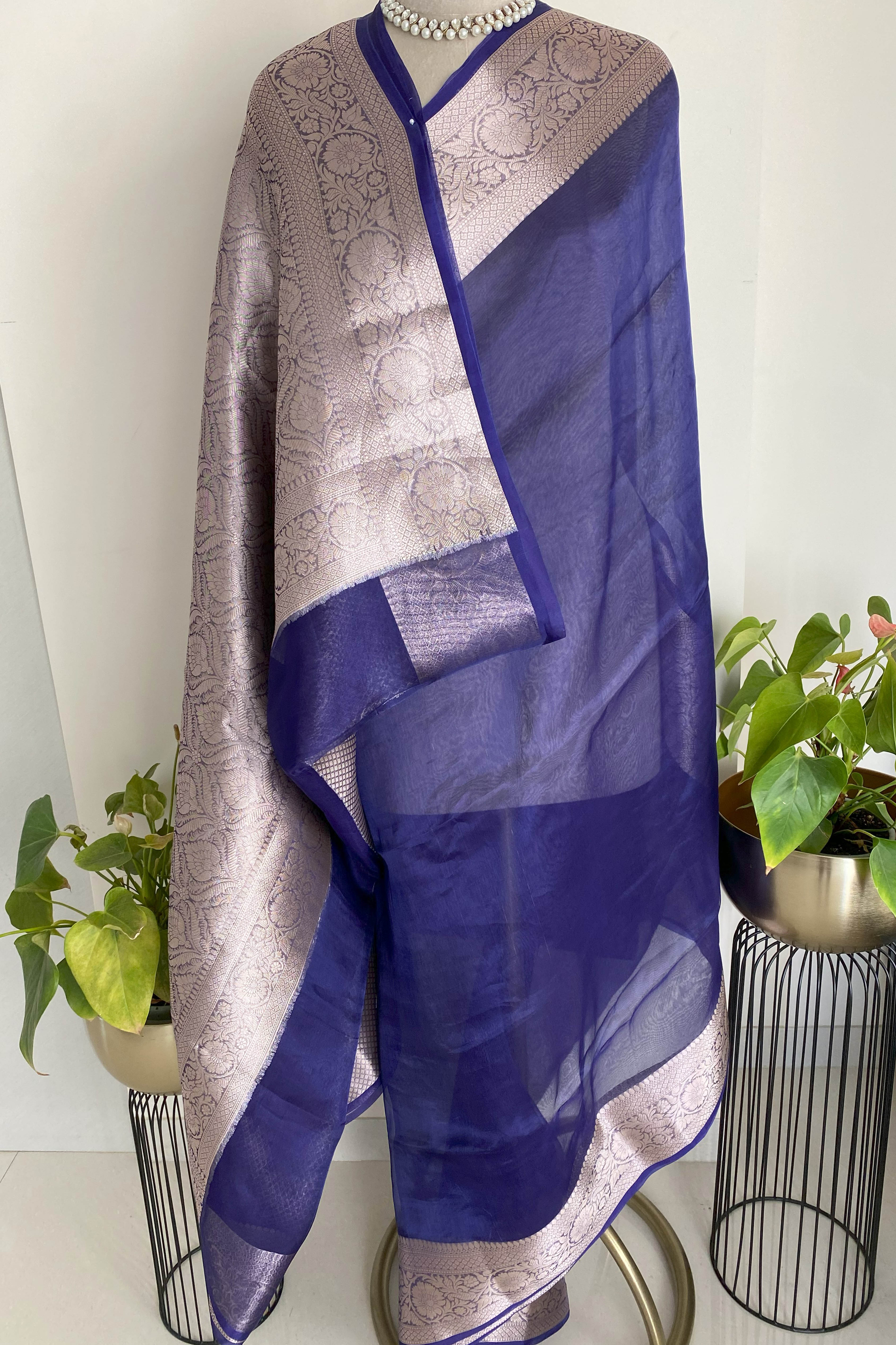 Dupion Tissue Silk Saree in Royal Blue