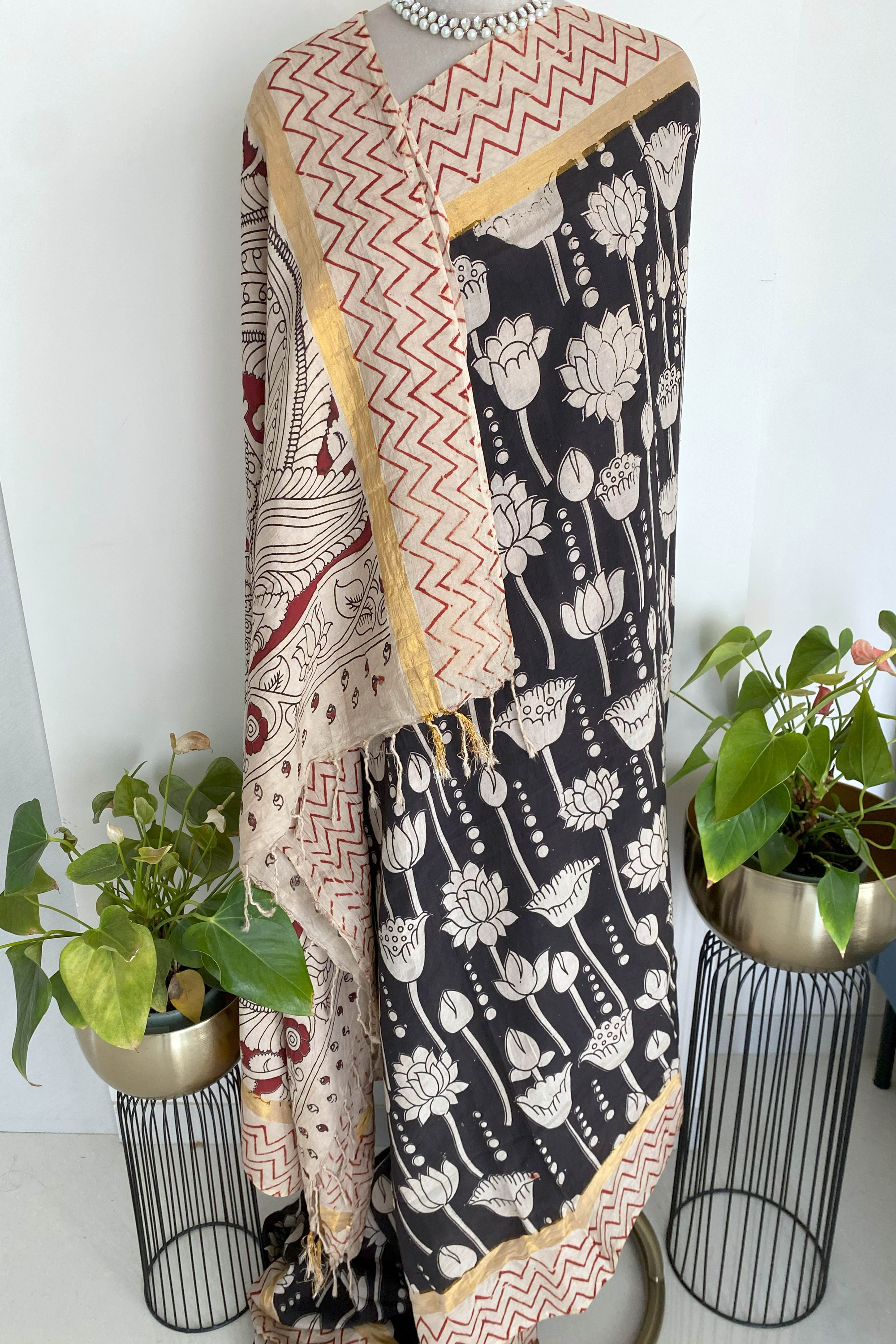 Kalamkari Chenur Silk Saree Black & Maroon