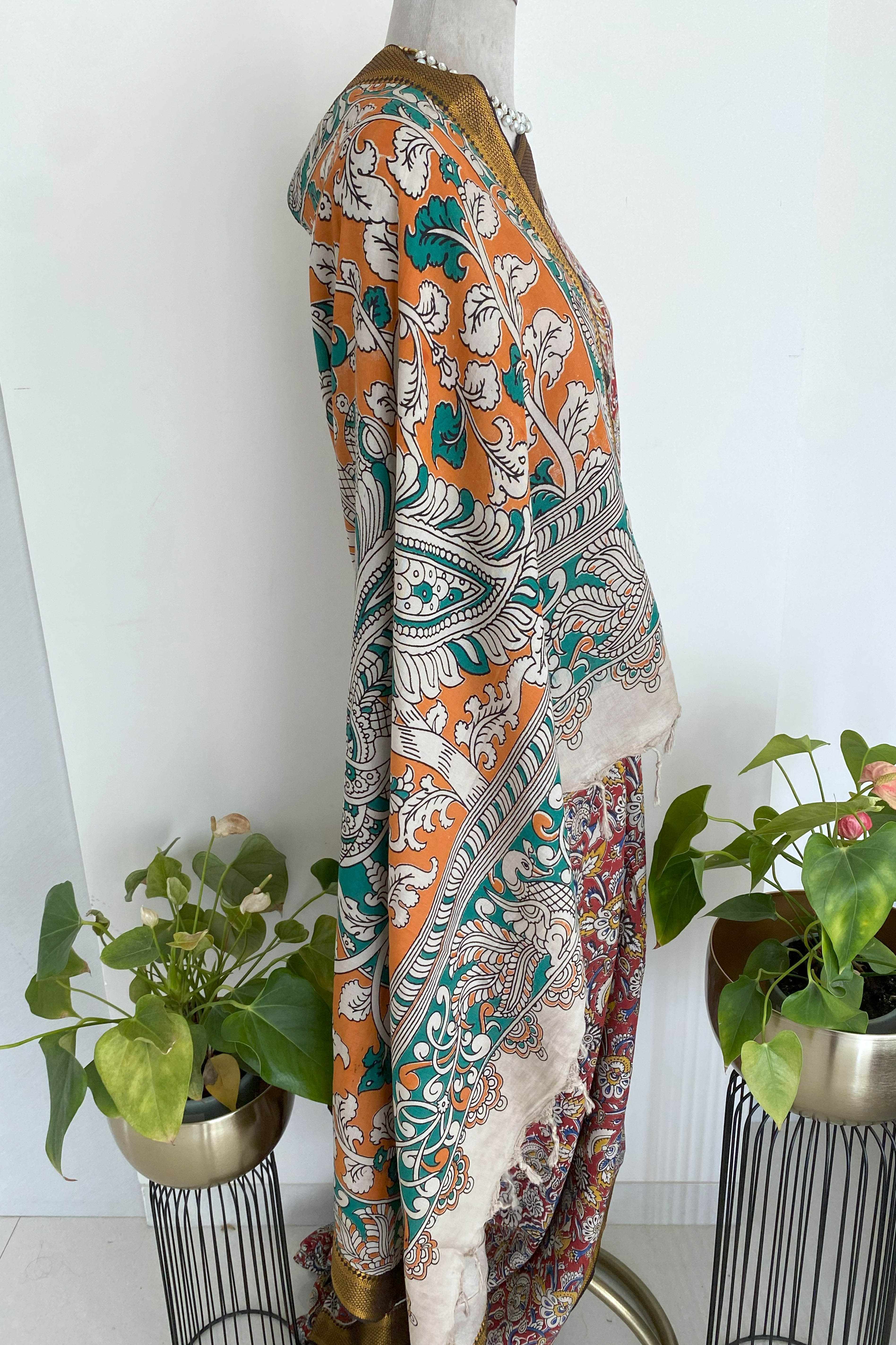 Kalamkari Chennur Silk in Maroon & Green