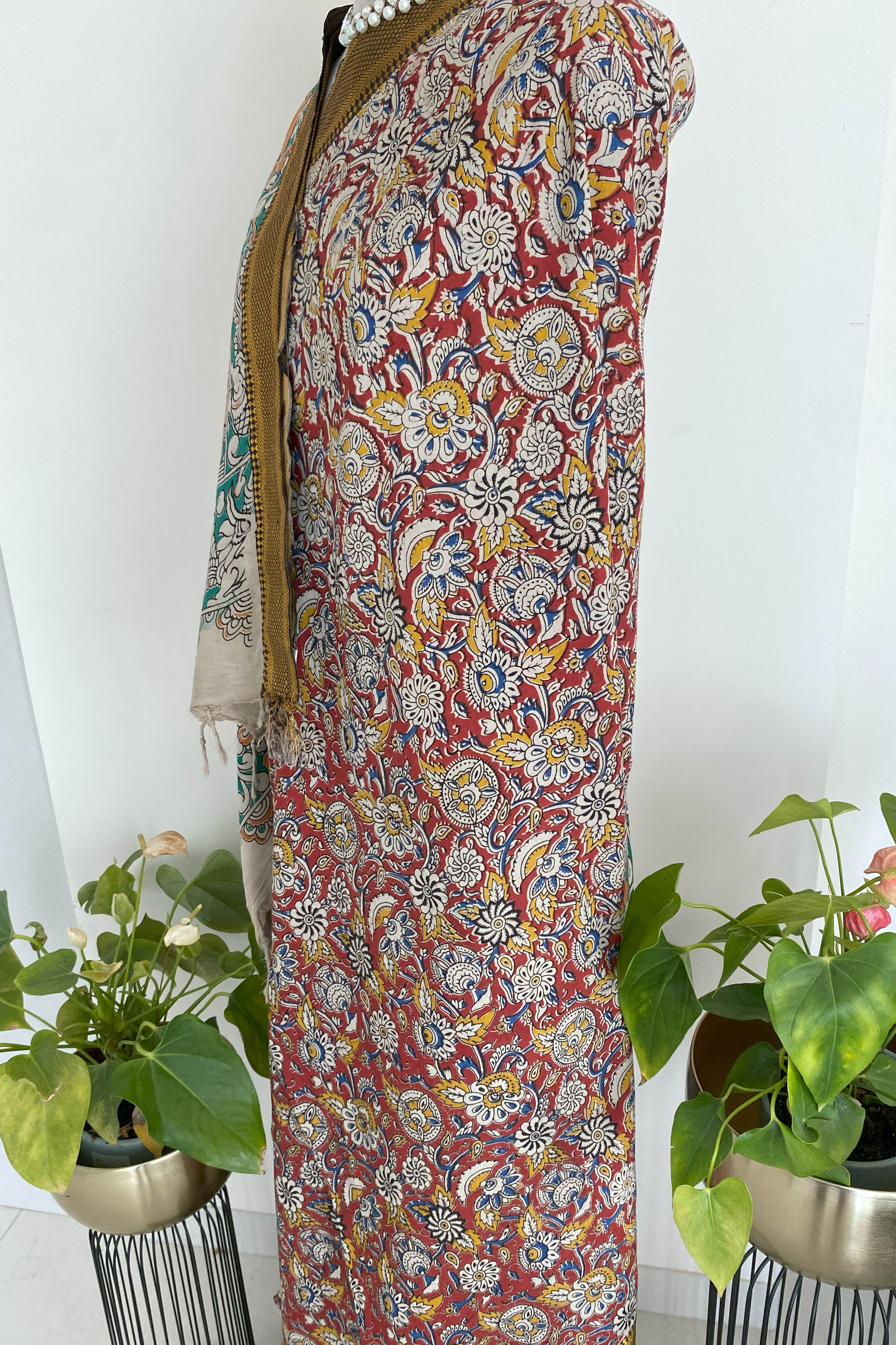 Kalamkari Chennur Silk in Maroon & Green