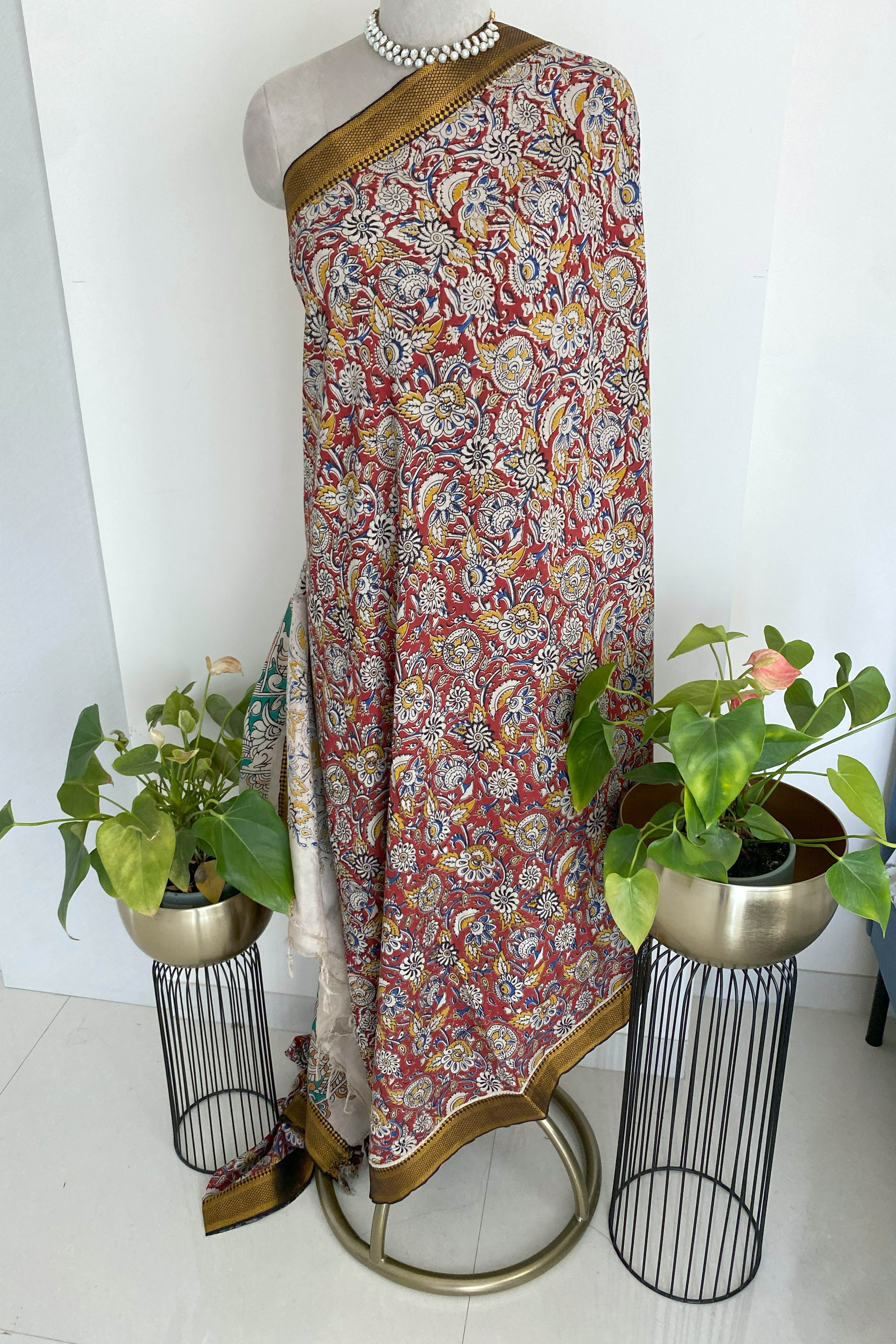 Kalamkari Chennur Silk in Maroon & Green