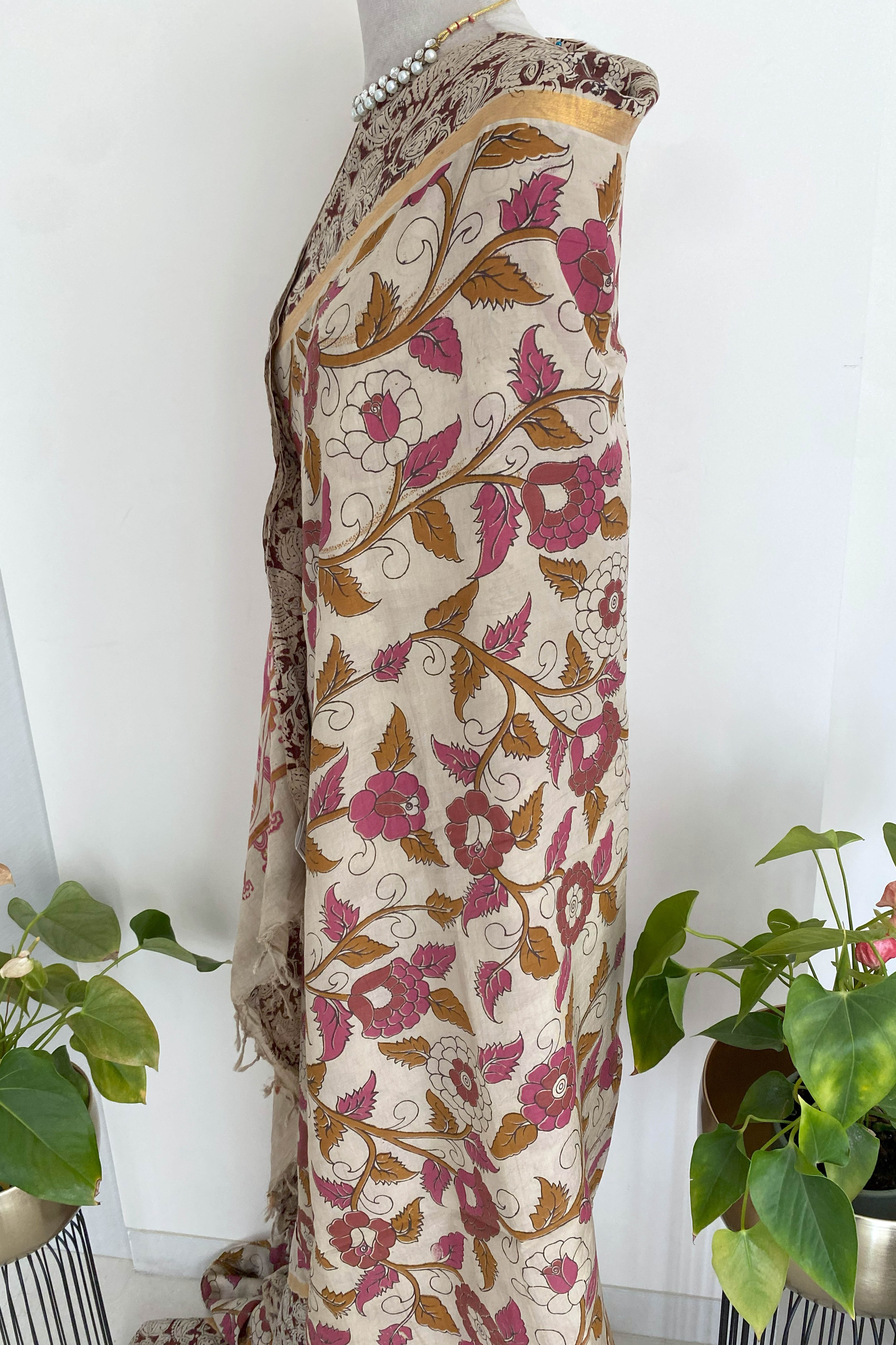 Magenta Kalamkari Chennur Silk Saree