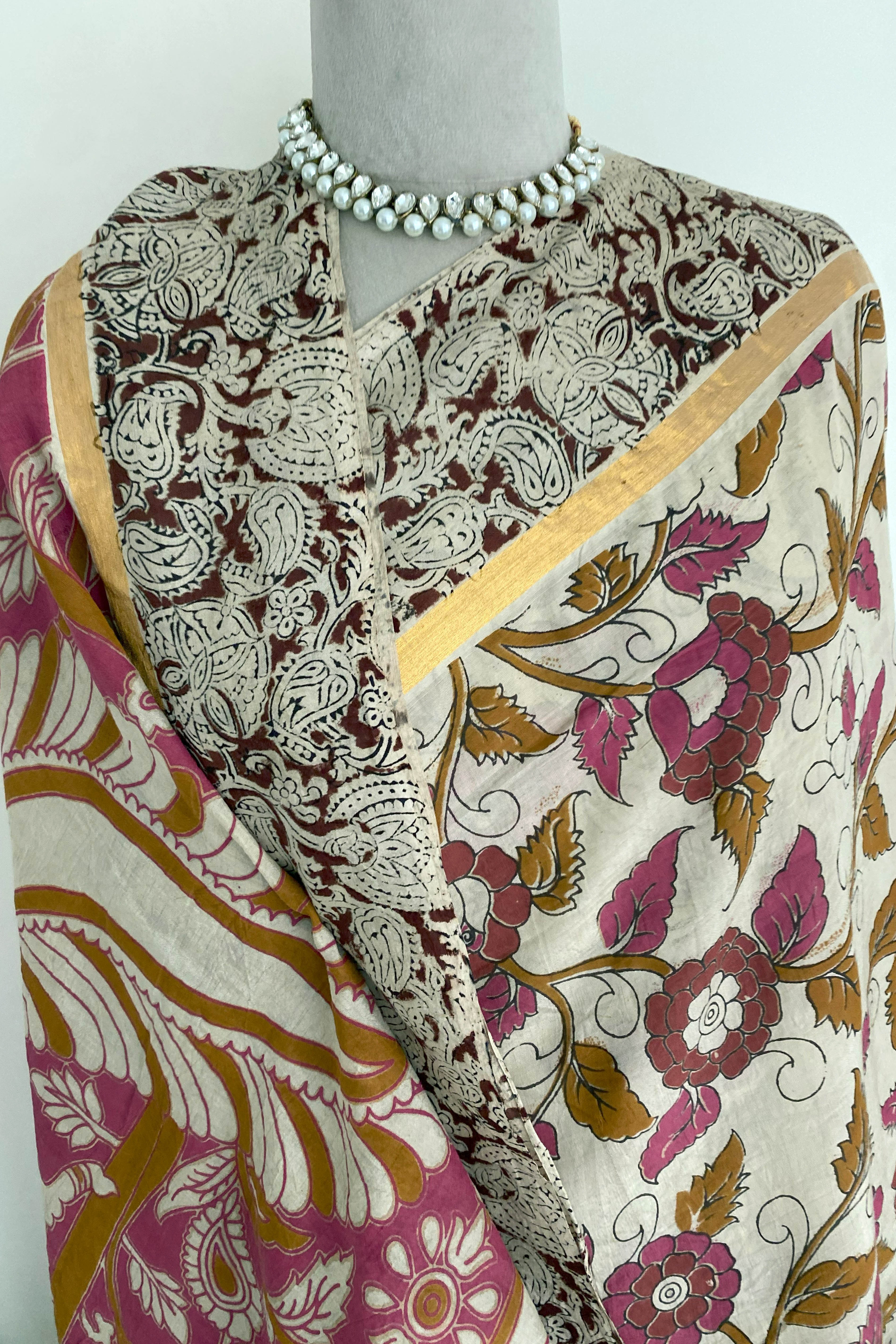Magenta Kalamkari Chennur Silk Saree
