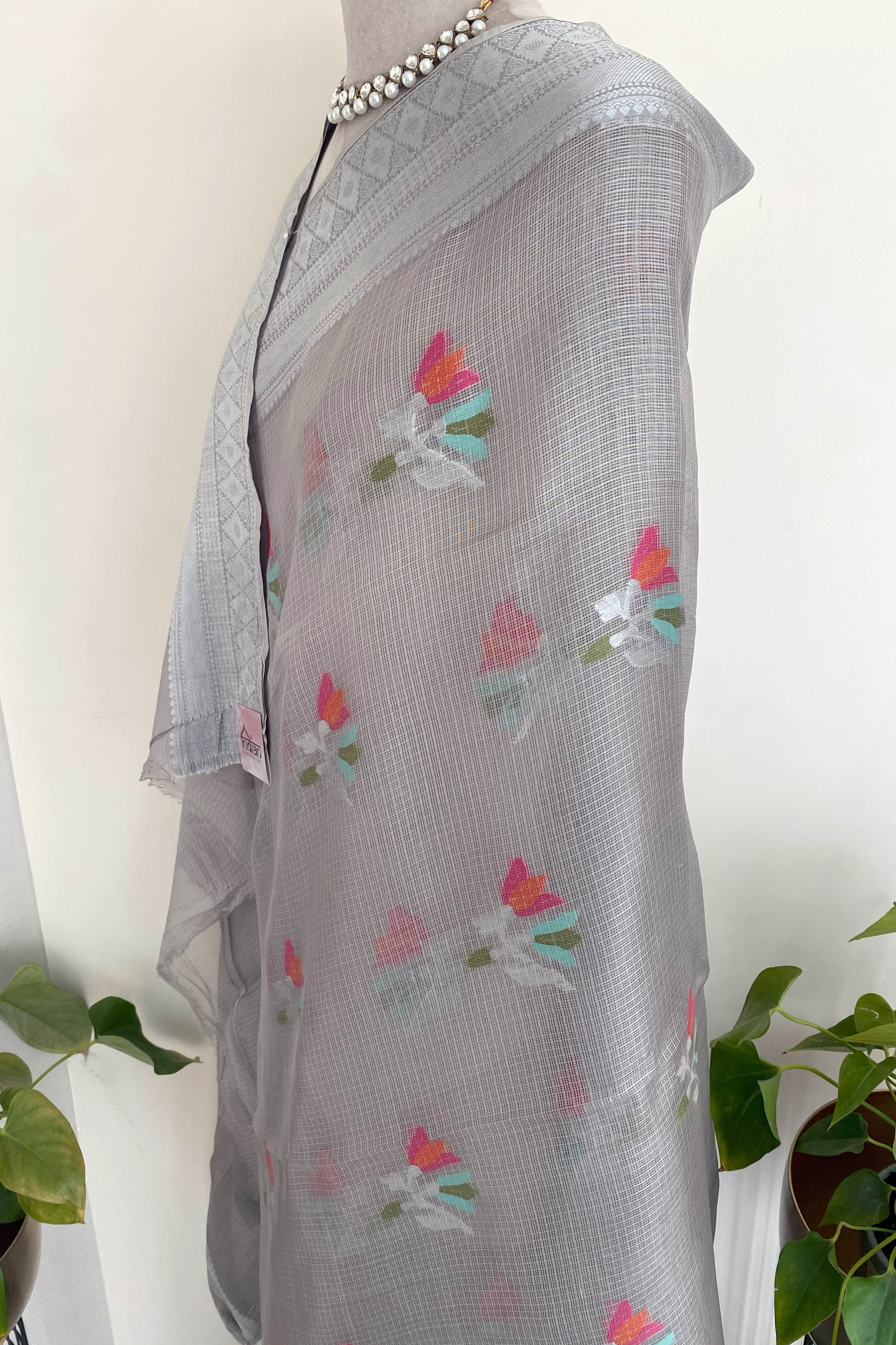 Greyish Silver Kota Silk Saree