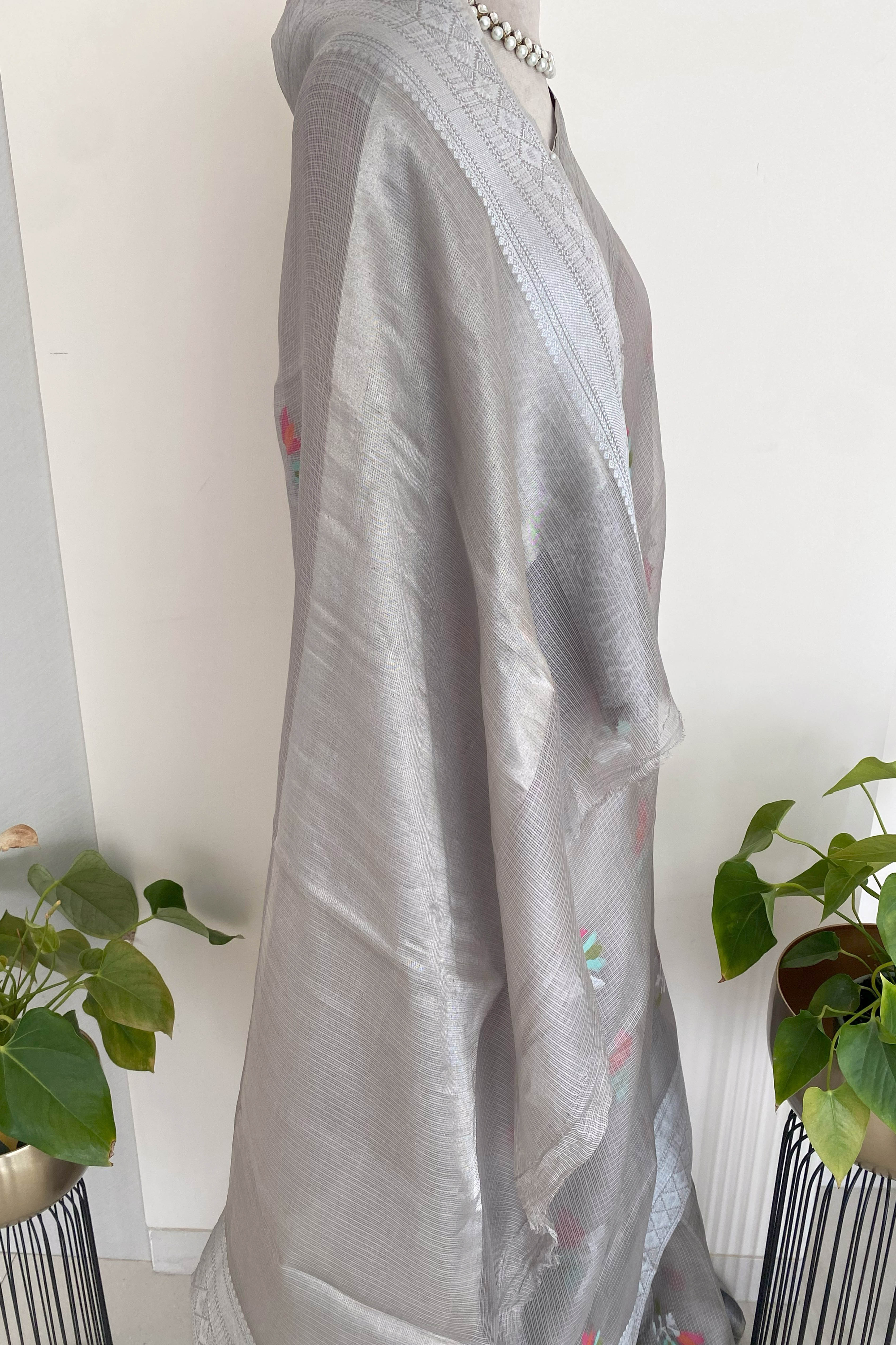 Greyish Silver Kota Silk Saree