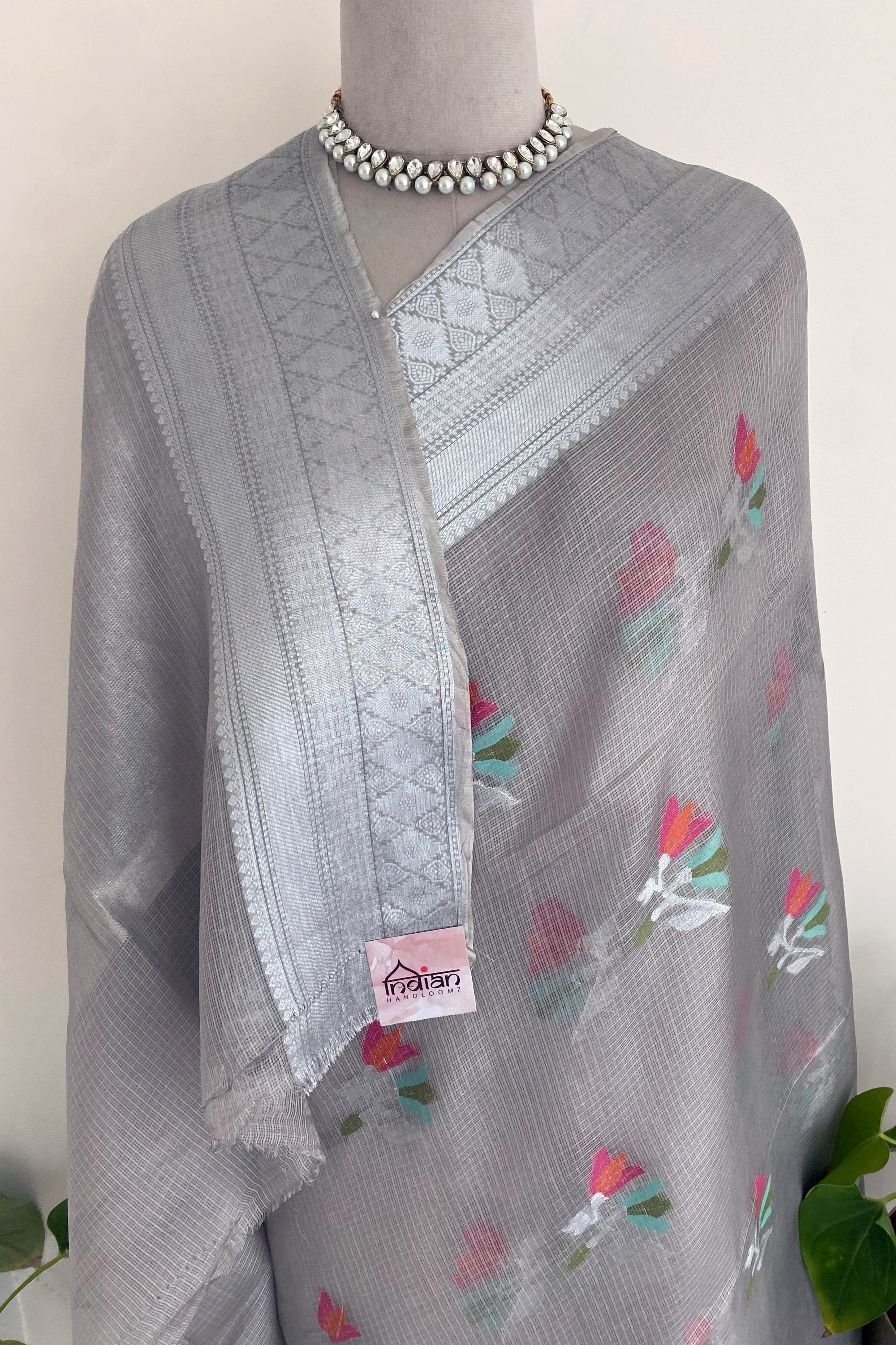Greyish Silver Kota Silk Saree