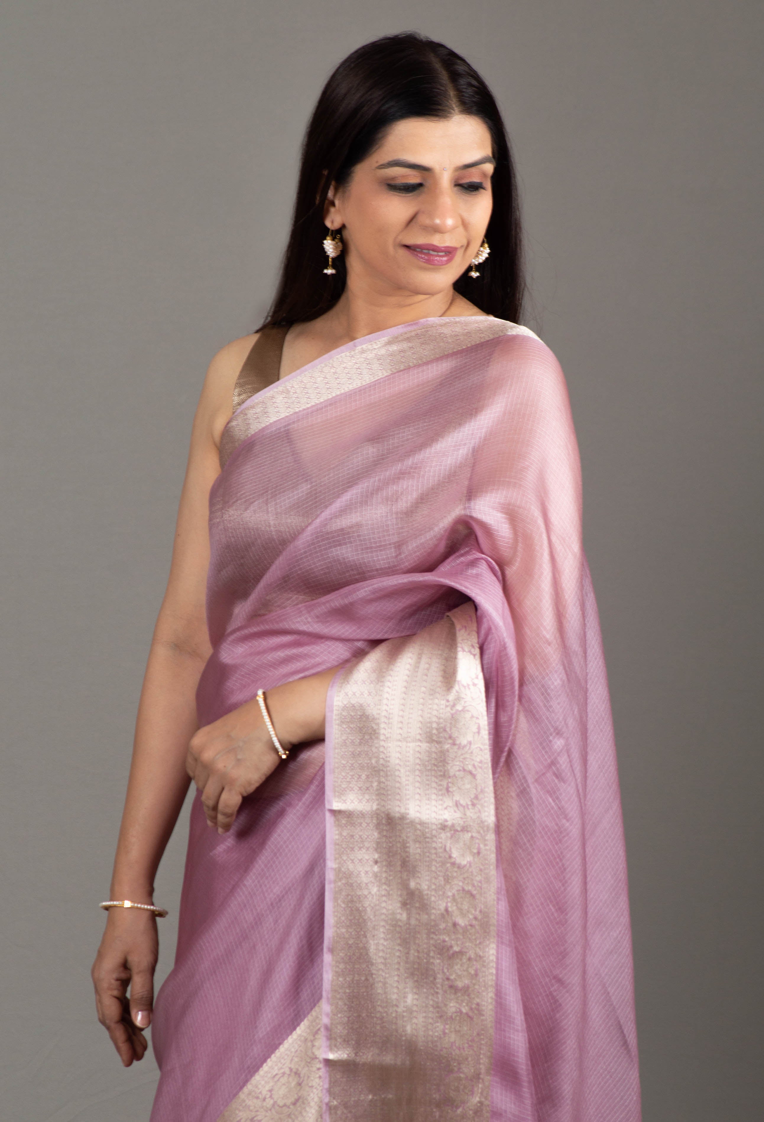 Kavya Pure Kota Silk Saree in Lilac Colour with Zari Border - Indian Handloomz