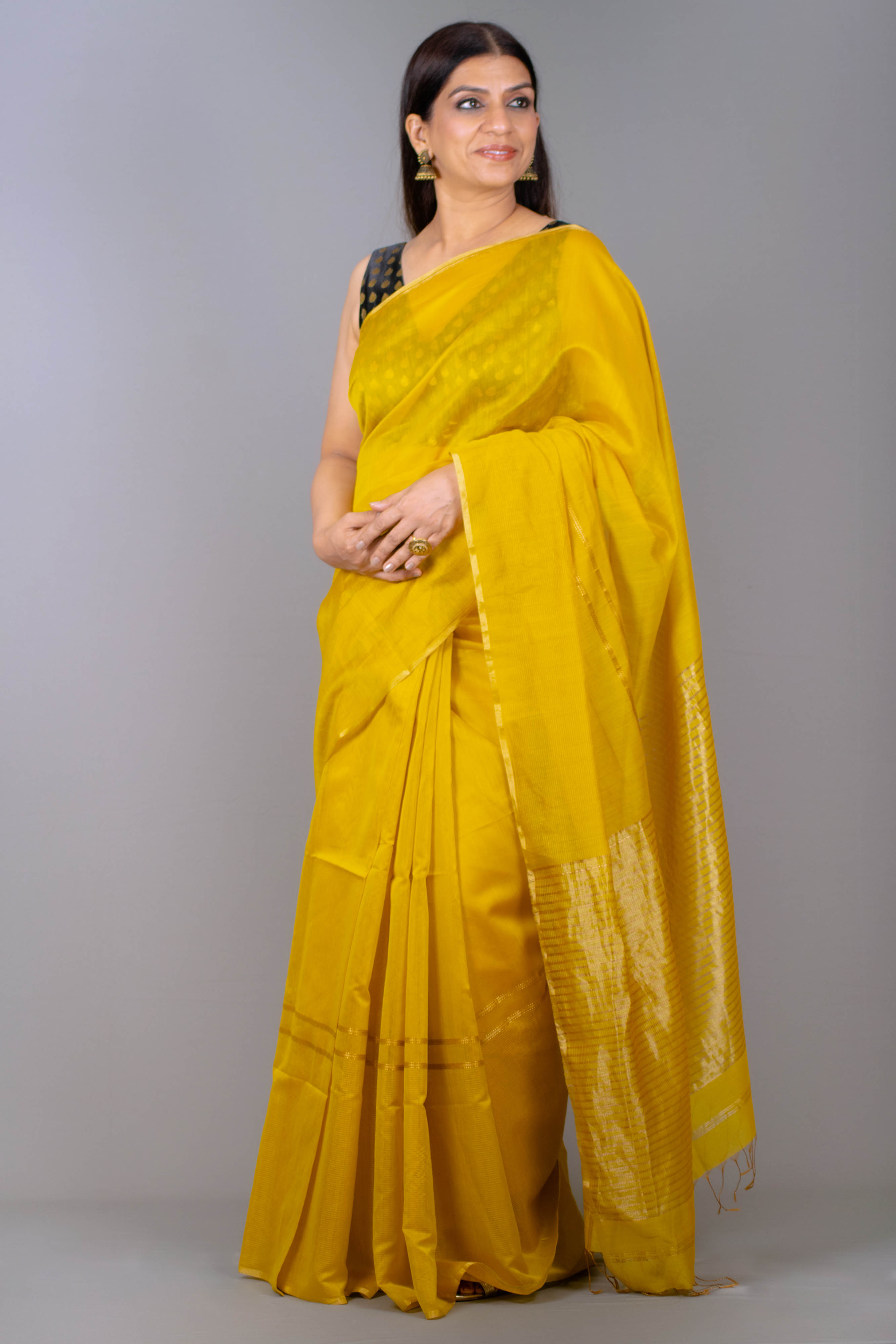 Yamini Maheshwari Silk Cotton Saree in Mustard Yellow Colour - Indian Handloomz