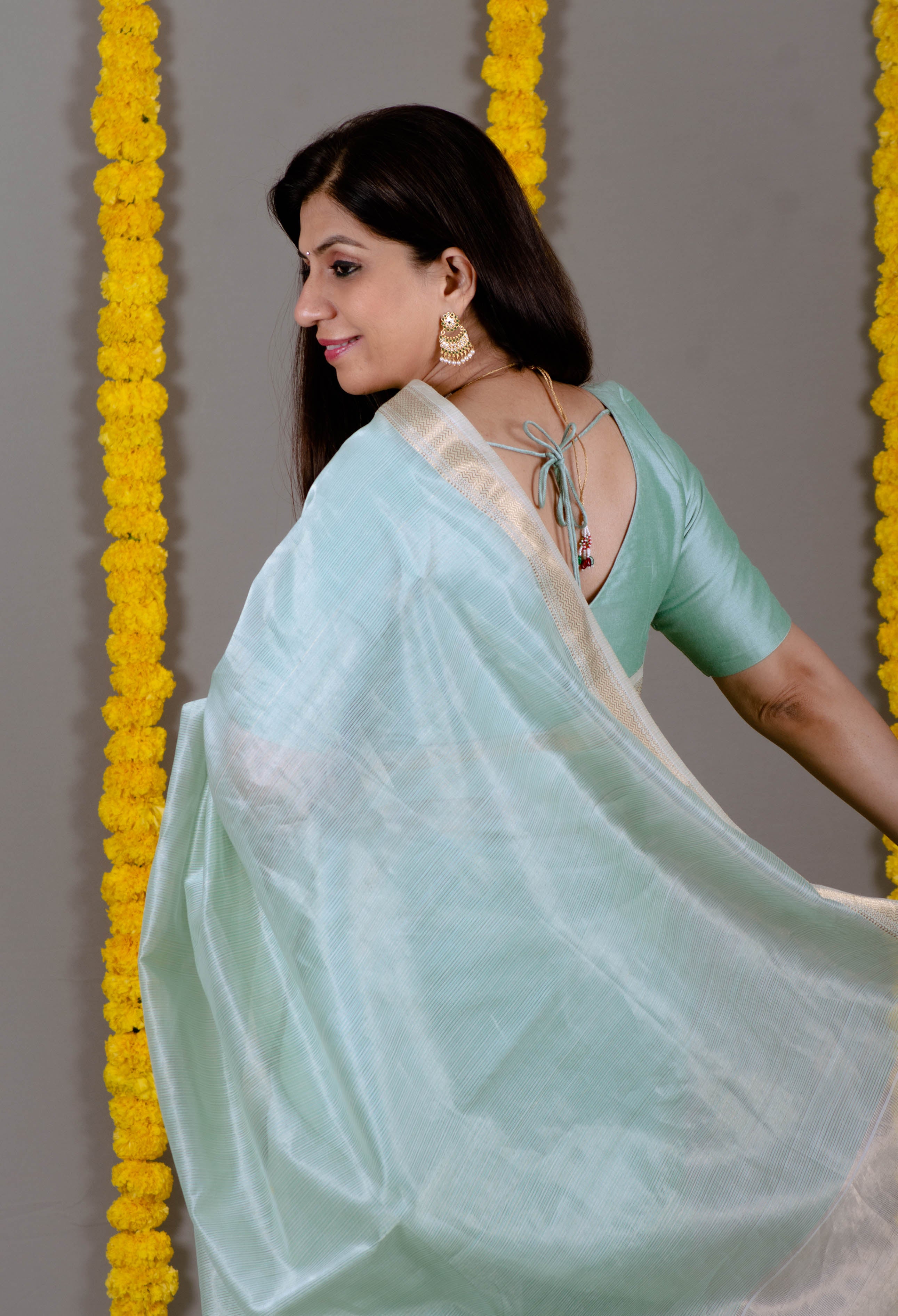Zoya Pure Silk Cotton Maheshwari Saree in Mint Green - Indian Handloomz
