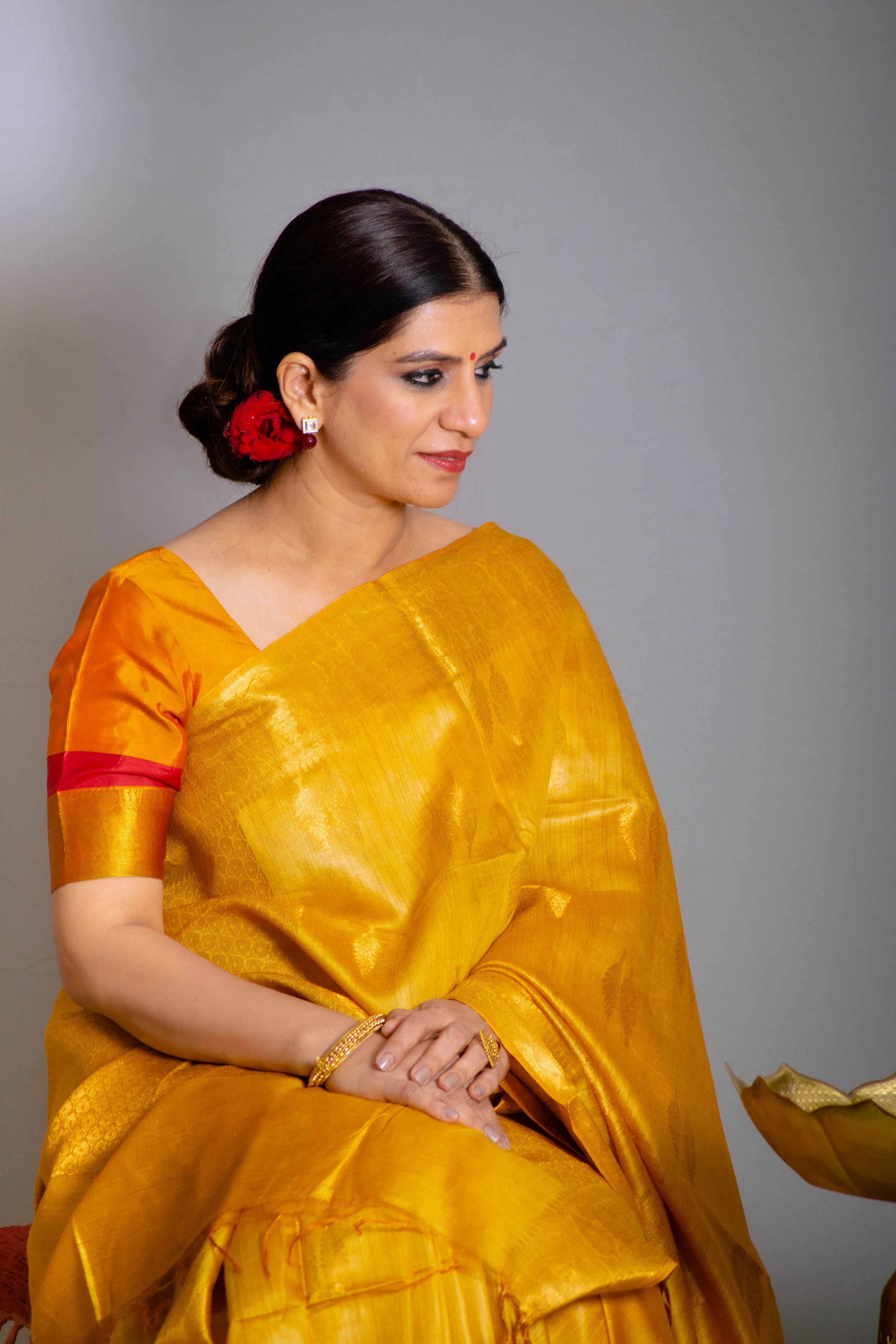 Divyanka Pure Moonga Tussar Silk Saree in Sunrise Golden Yellow Colour - Indian Handloomz