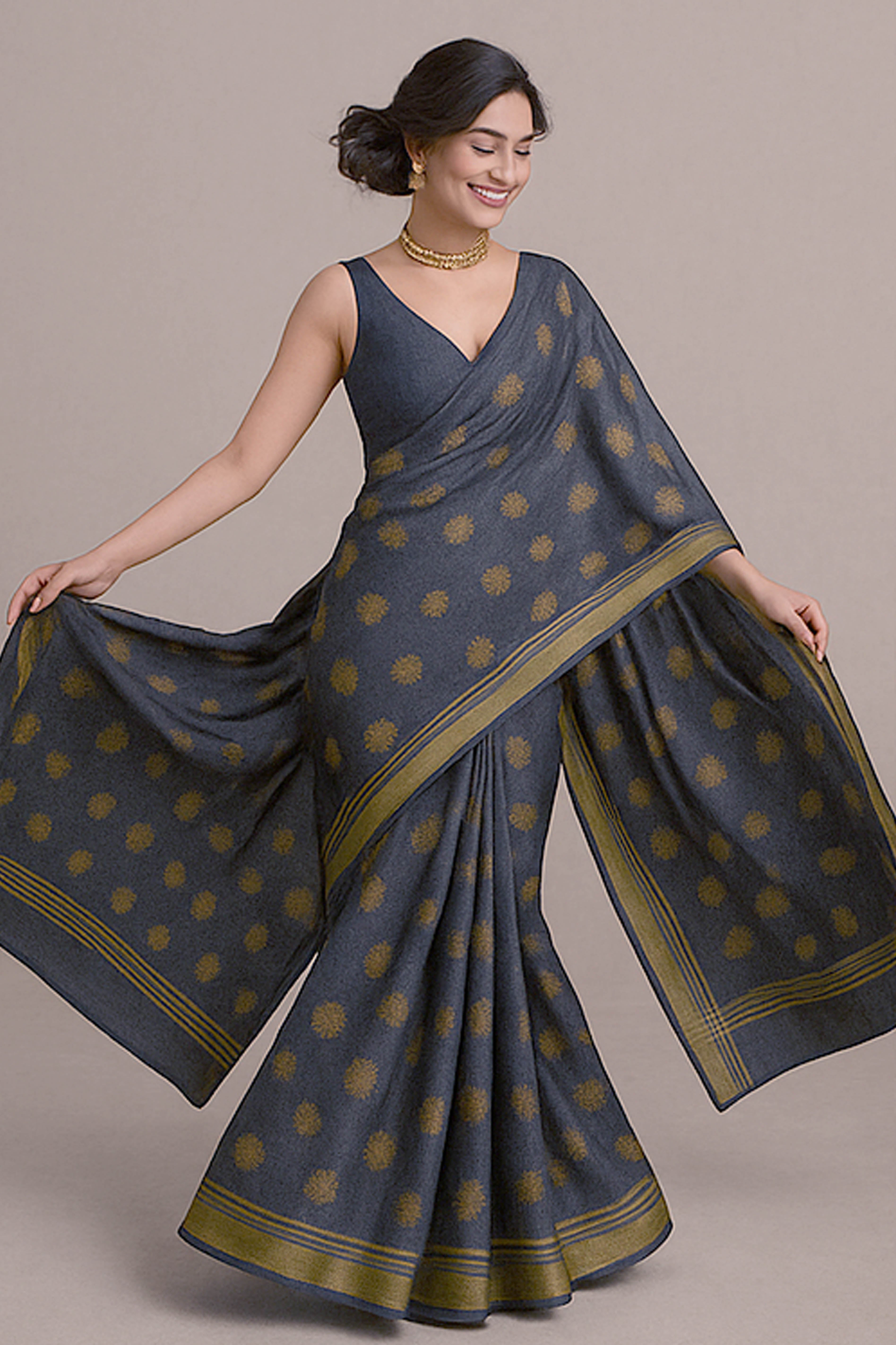 Ashley Tissue Cotton Jamdani Saree - Indian Handloomz