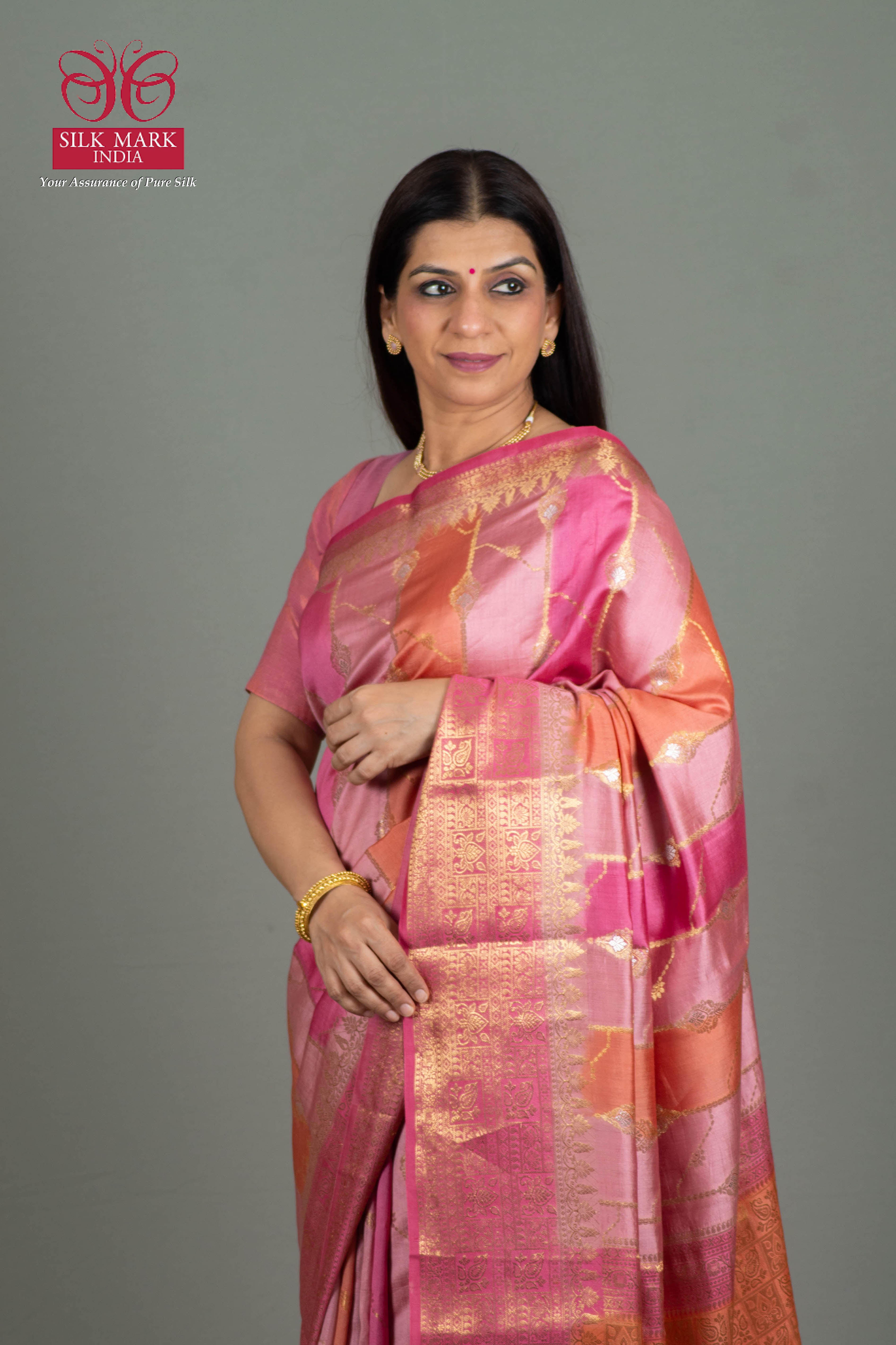 Sargam Pure Banarasi Katan Silk Saree in Shades Pink Colour - Indian Handloomz