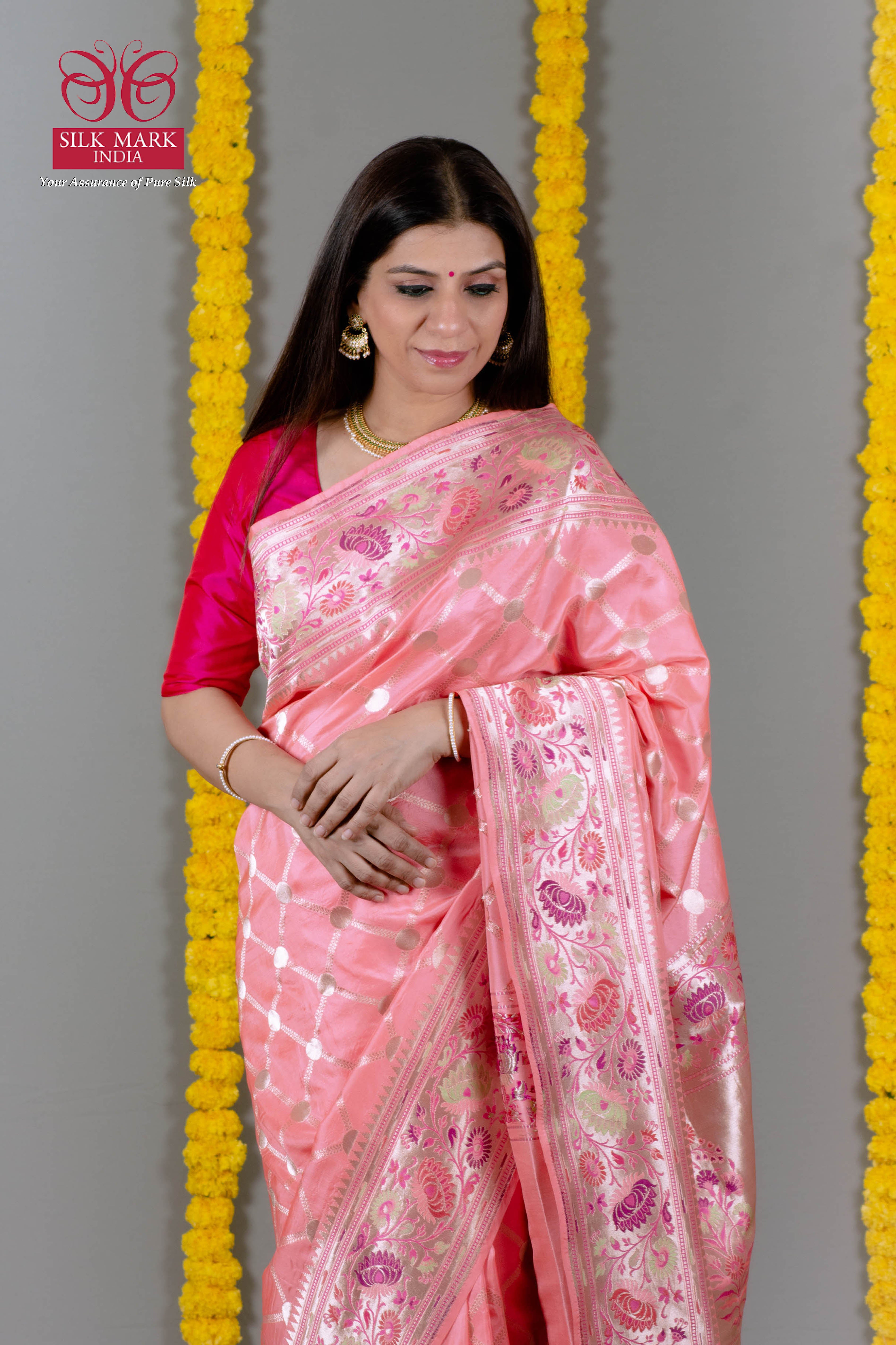 Sakshi Pure Banarasi Katan Silk Saree with Paithani Weaves in Pinkish Peach Colour - Indian Handloomz
