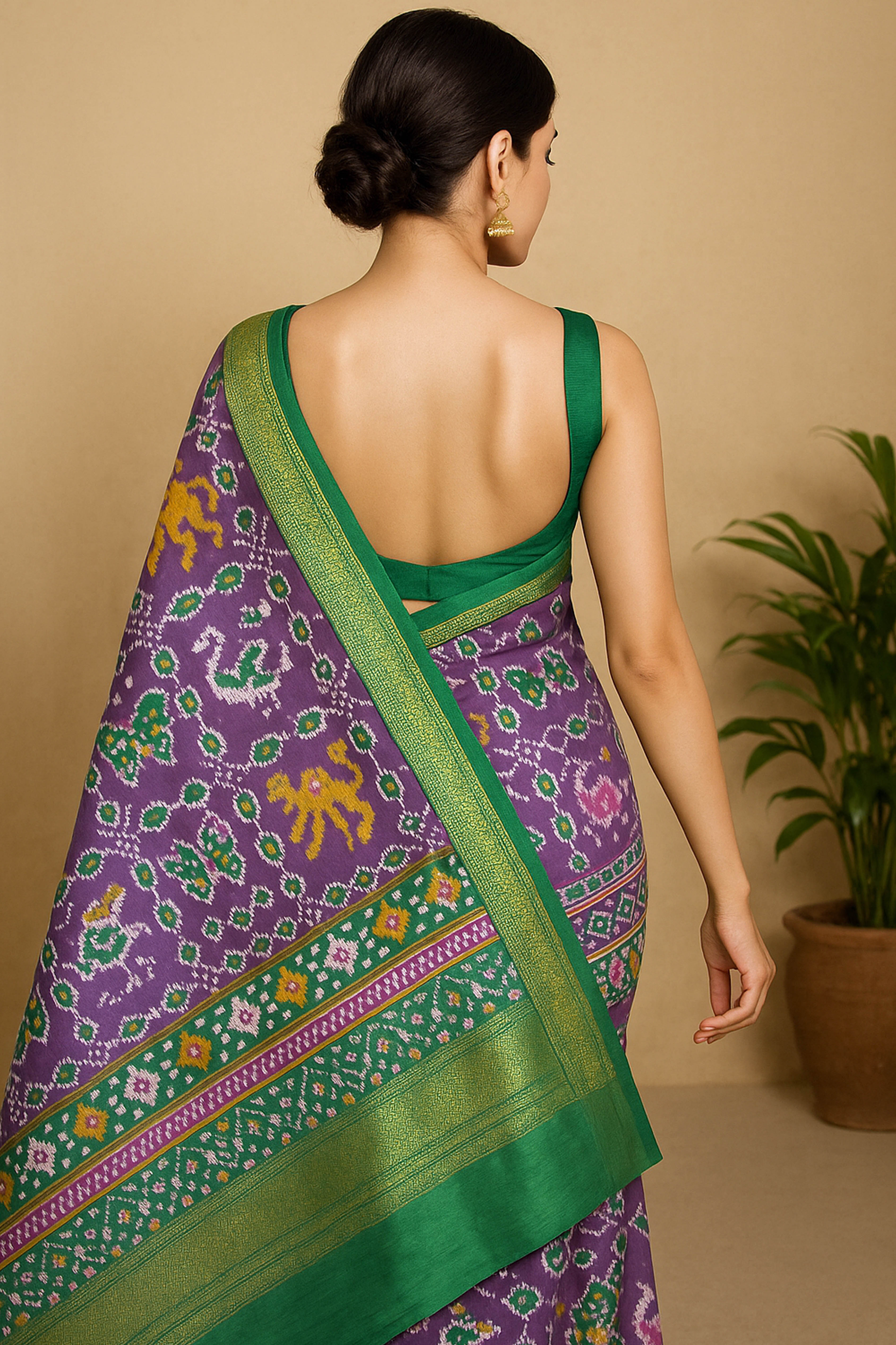 Anindita Patola Saree in Dual Tones of Purple & Gold - Indian Handloomz