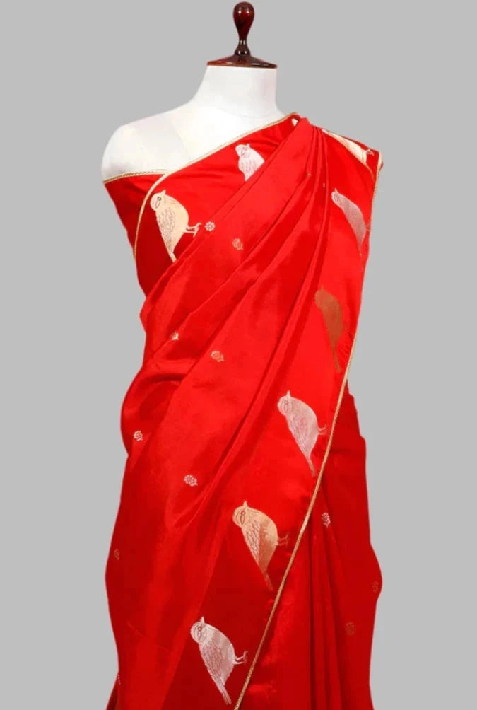 Nita Ambani Inspired Red Saree with Gayatri Mantra - Indian Handloomz