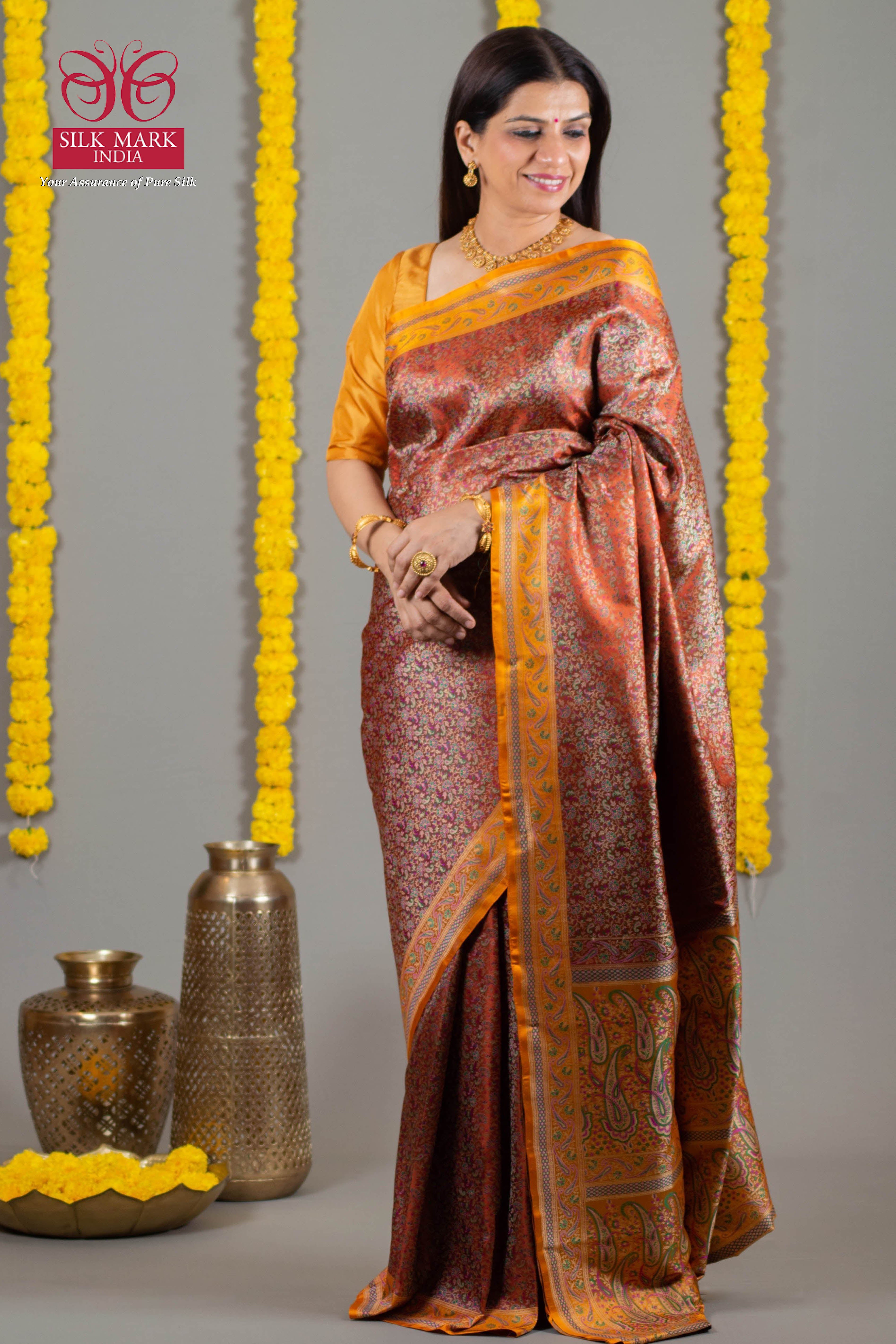 Trisha Pure Soft Satin Banarasi Silk Saree in Ombre of Colours with Tanchoi Weaves - Indian Handloomz
