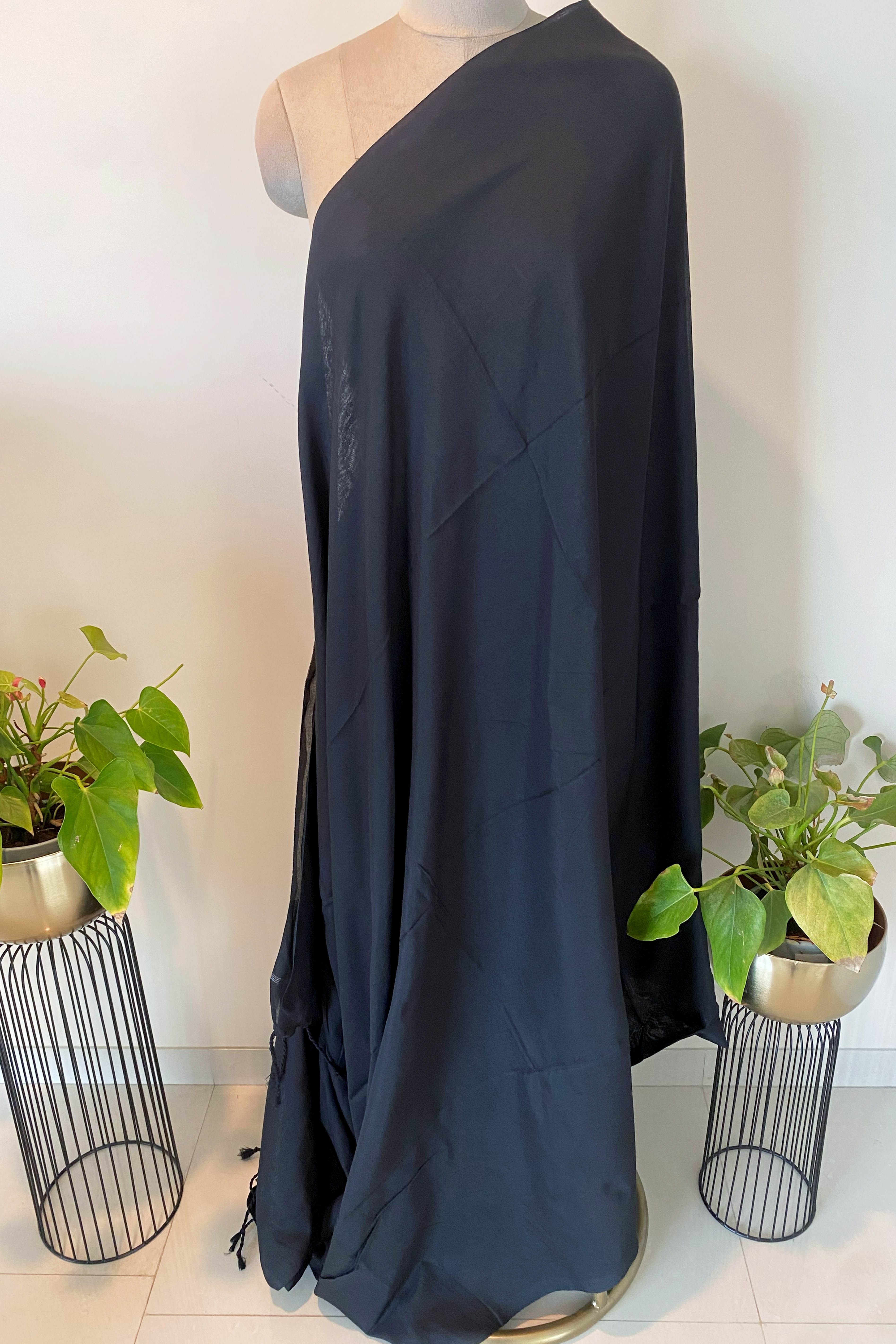 Black Cotton Saree with Zari Pallu - Indian Handloomz