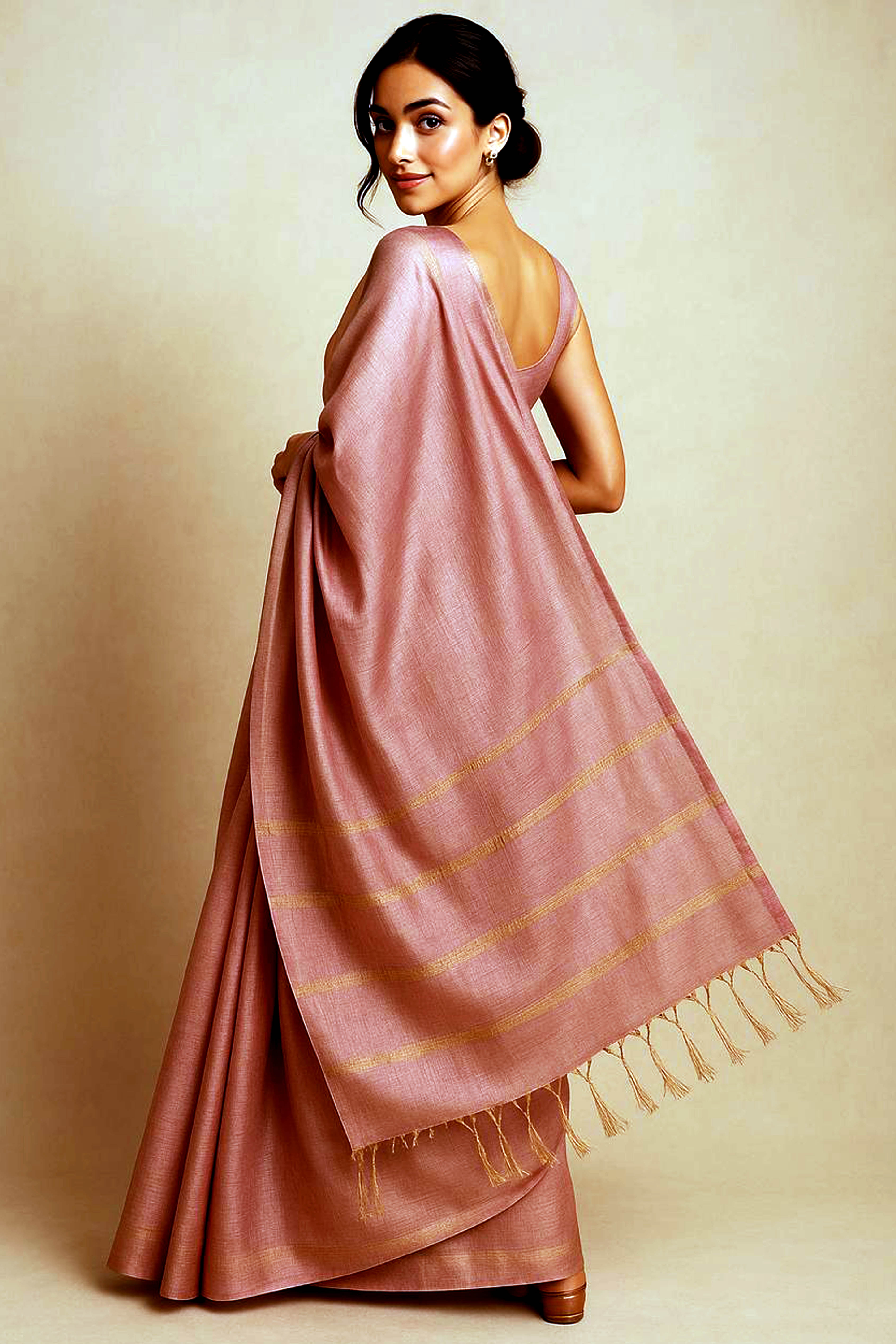 Blush Pink Colour Tissue Linen Jamdani Saree - Indian Handloomz