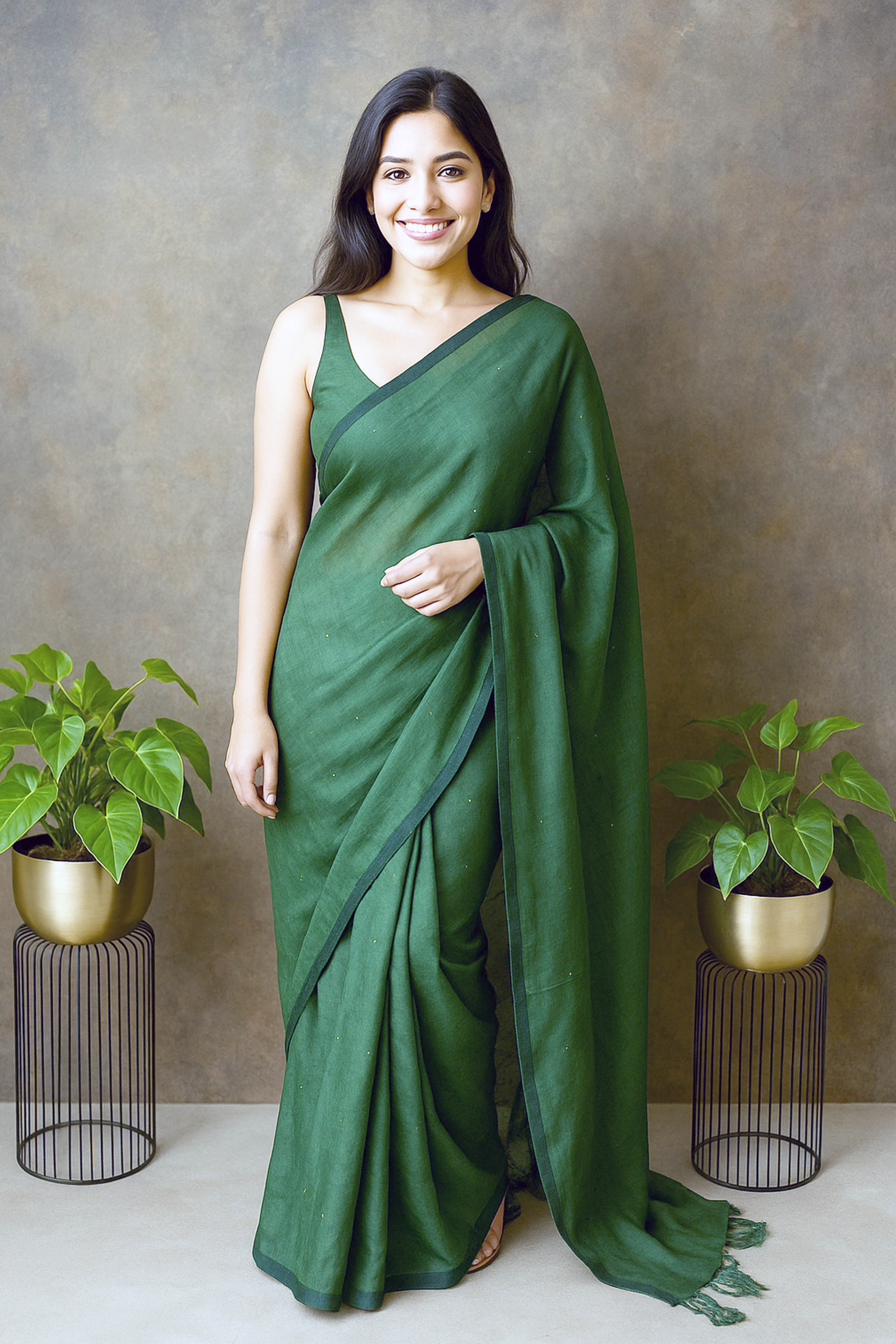Cotton Green Sari with Sequins - Indian Handloomz