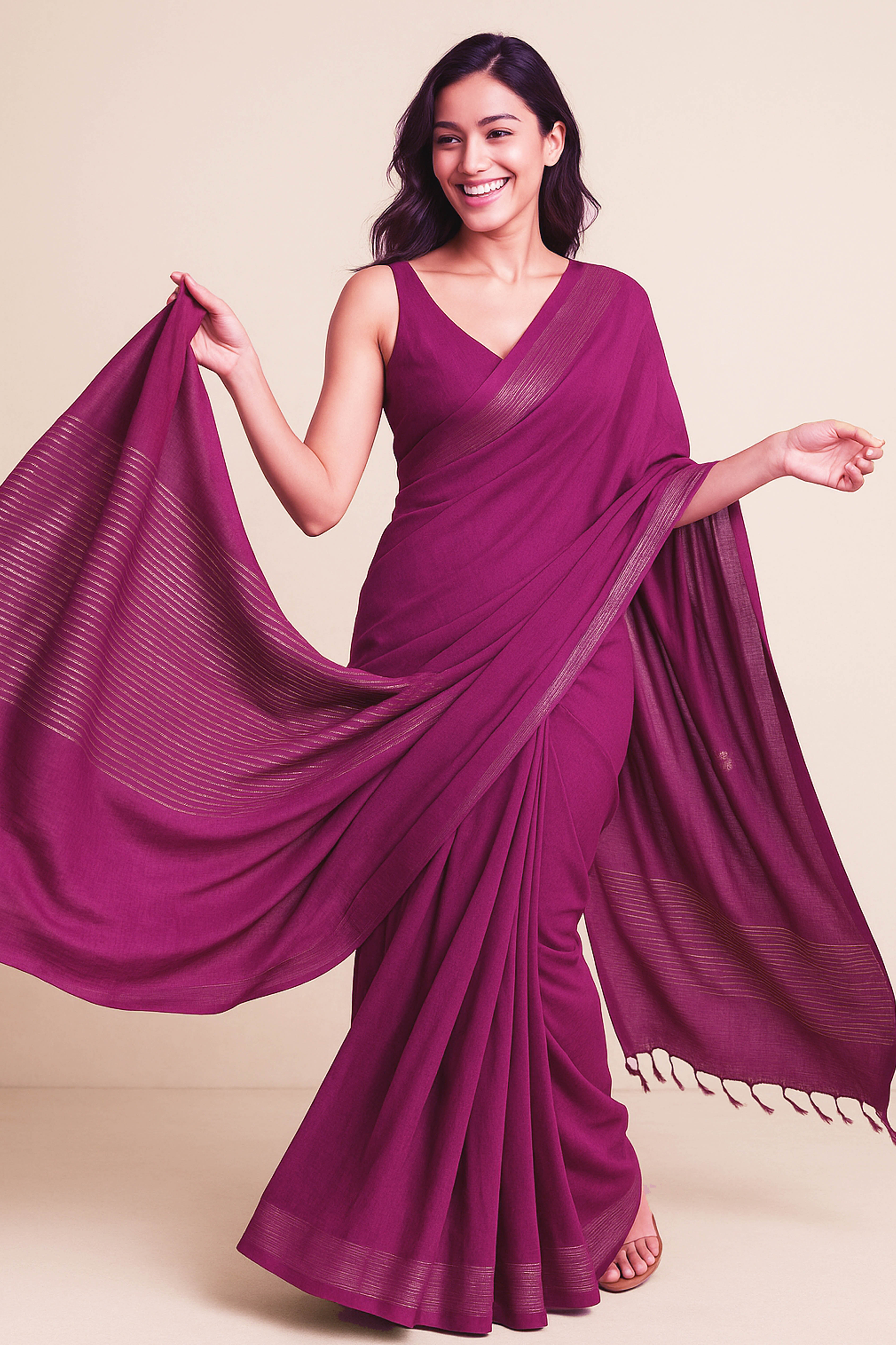 Devi Jamdani Slub Cotton Saree in Rani Pink Colour - Indian Handloomz
