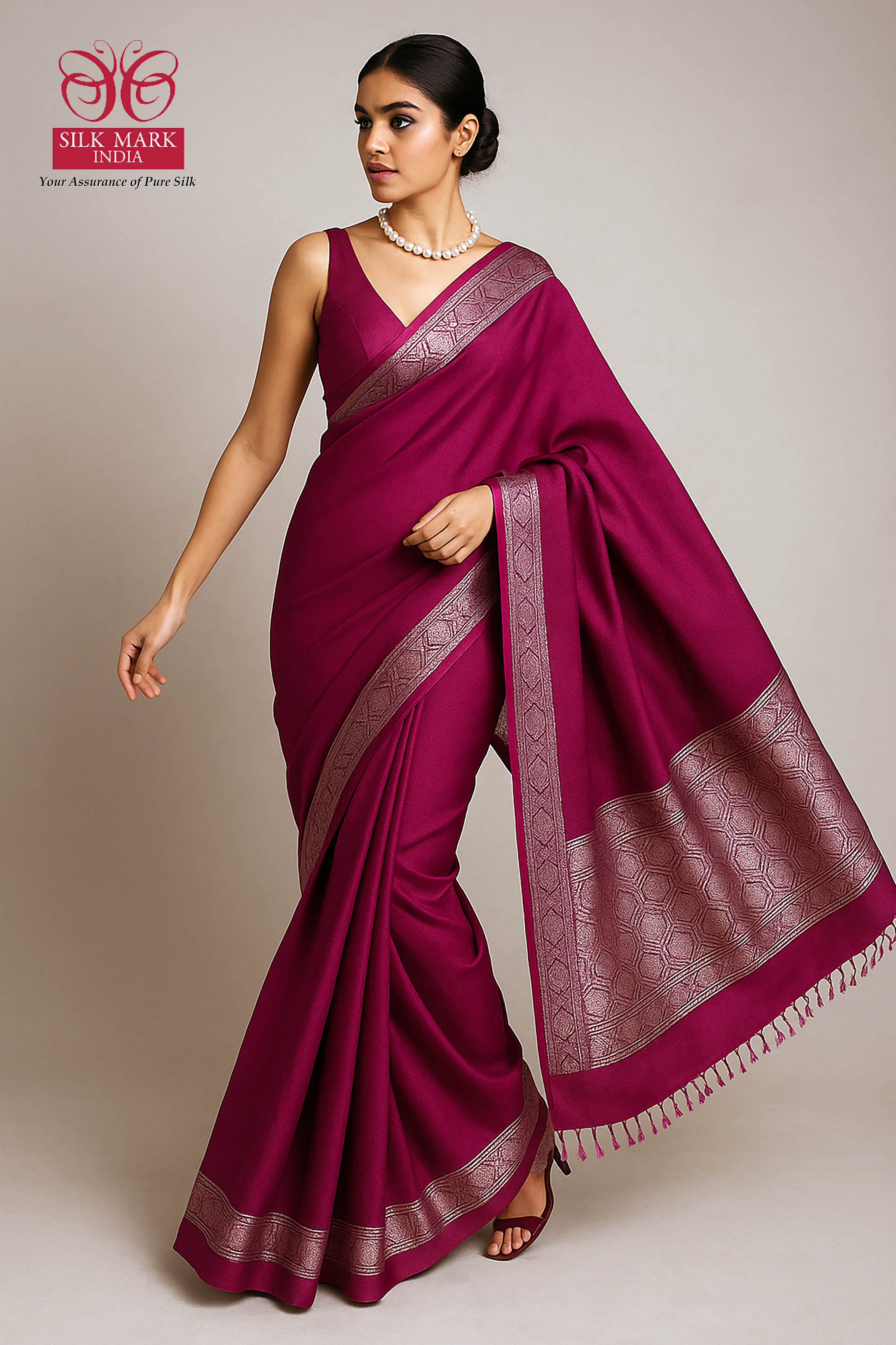 Dupion Tissue Silk Saree in Magenta - Indian Handloomz