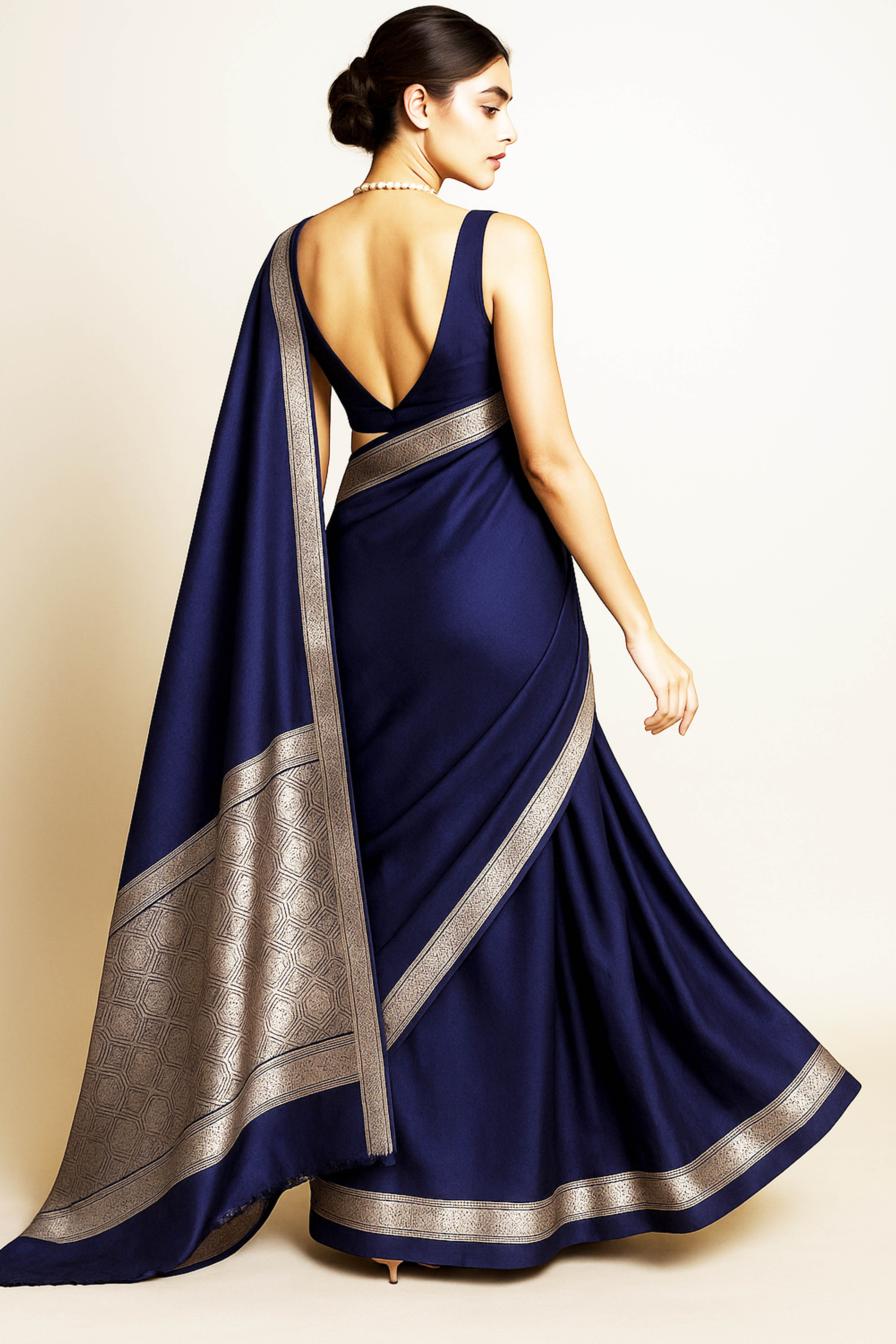 Dupion Tissue Silk Saree in Royal Blue - Indian Handloomz