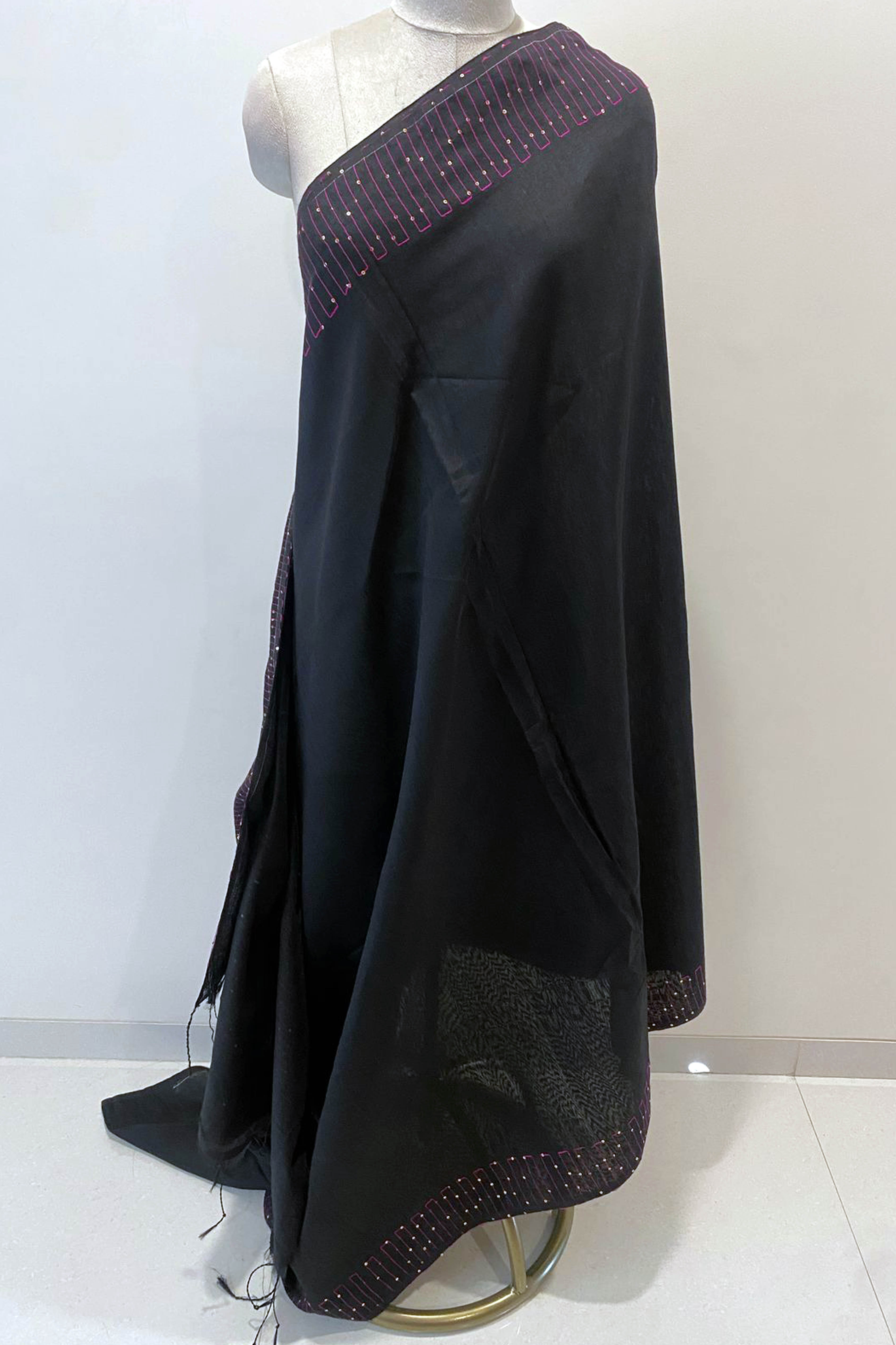 Taarini Jamdani Pure Linen Handloom Saree with Mukaish Work - Indian Handloomz
